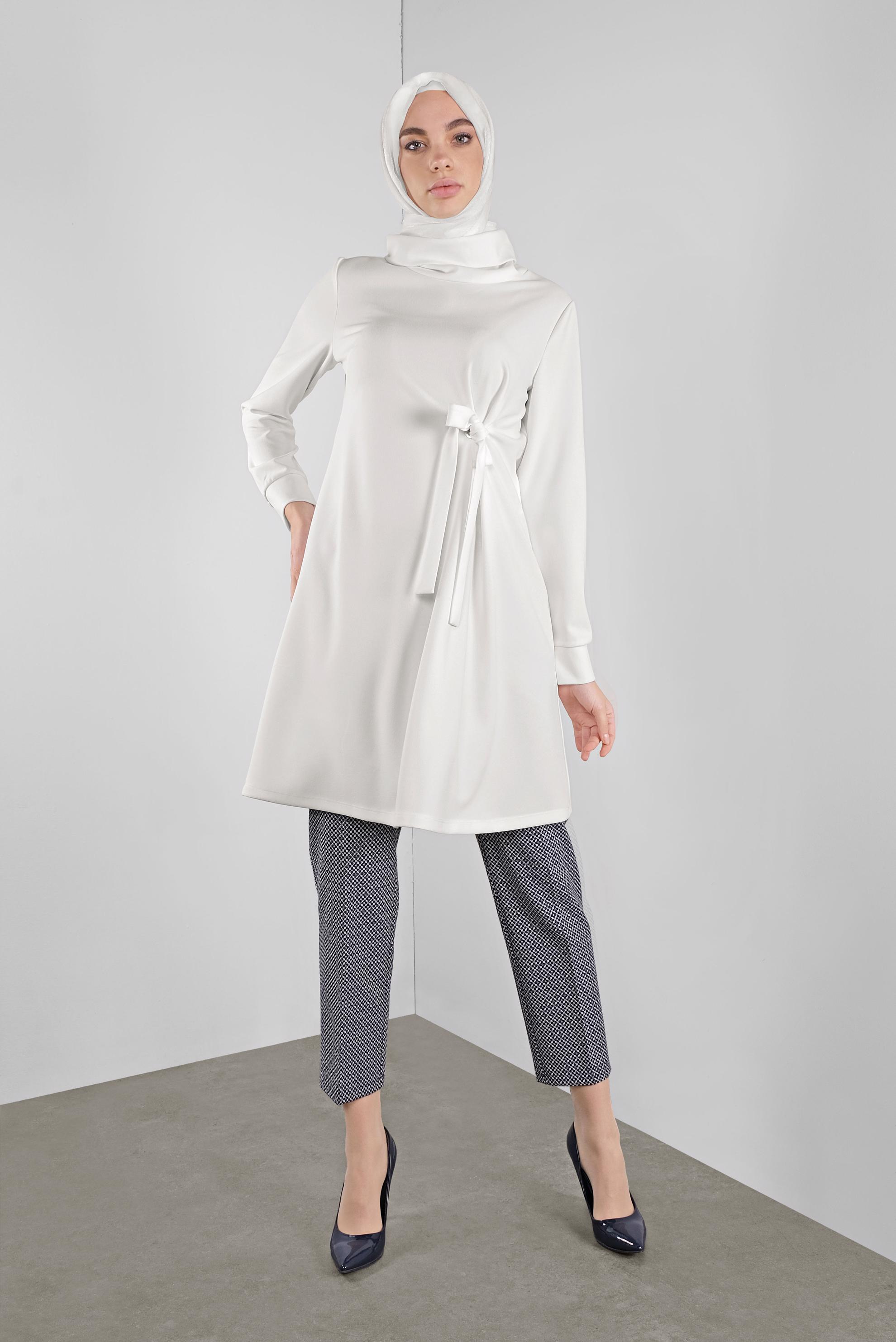 Tesettür giyim BEYAZ BAĞCIKLI TUNİK 41285 