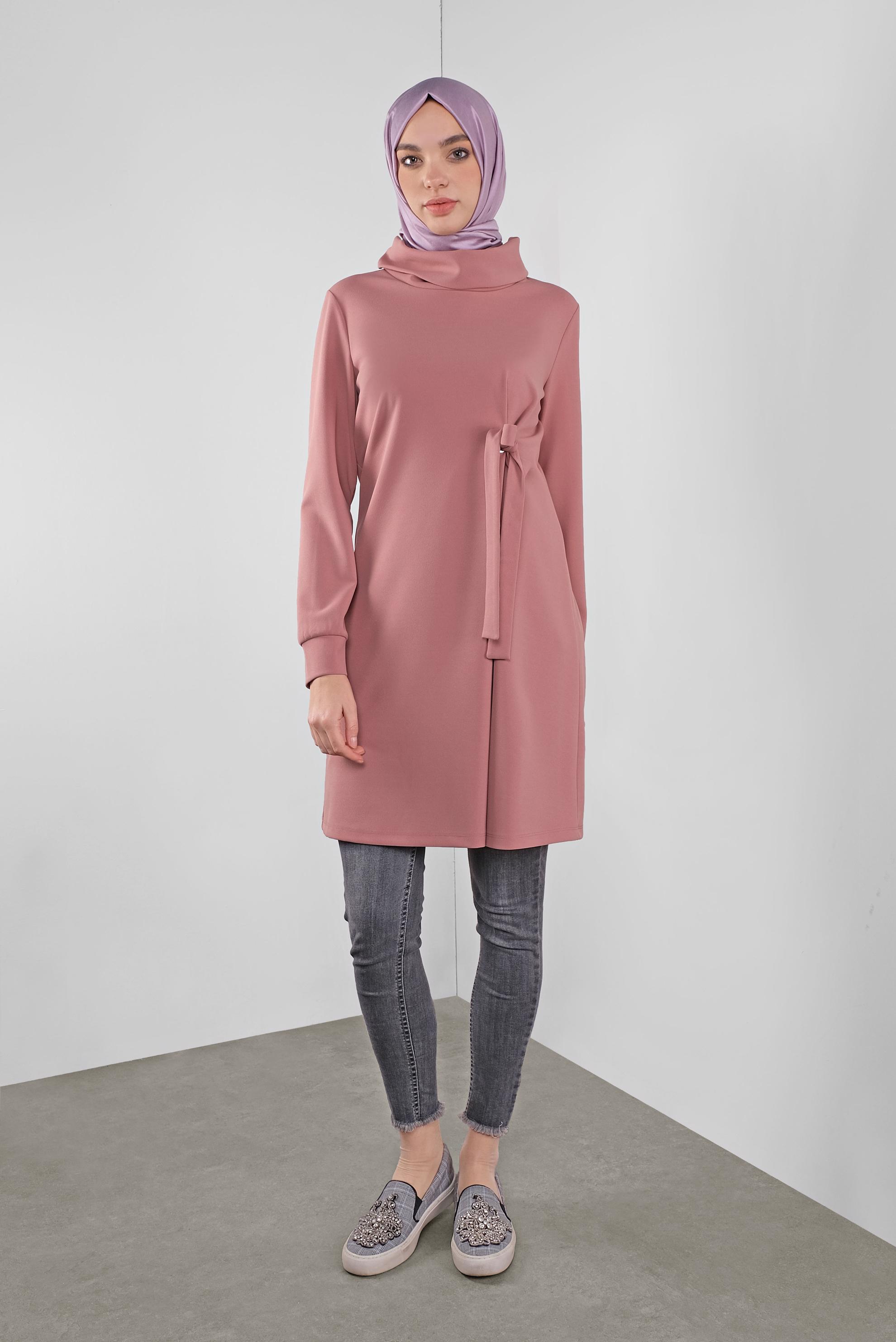 Tesettür giyim PUDRA BAĞCIKLI TUNİK 41285 