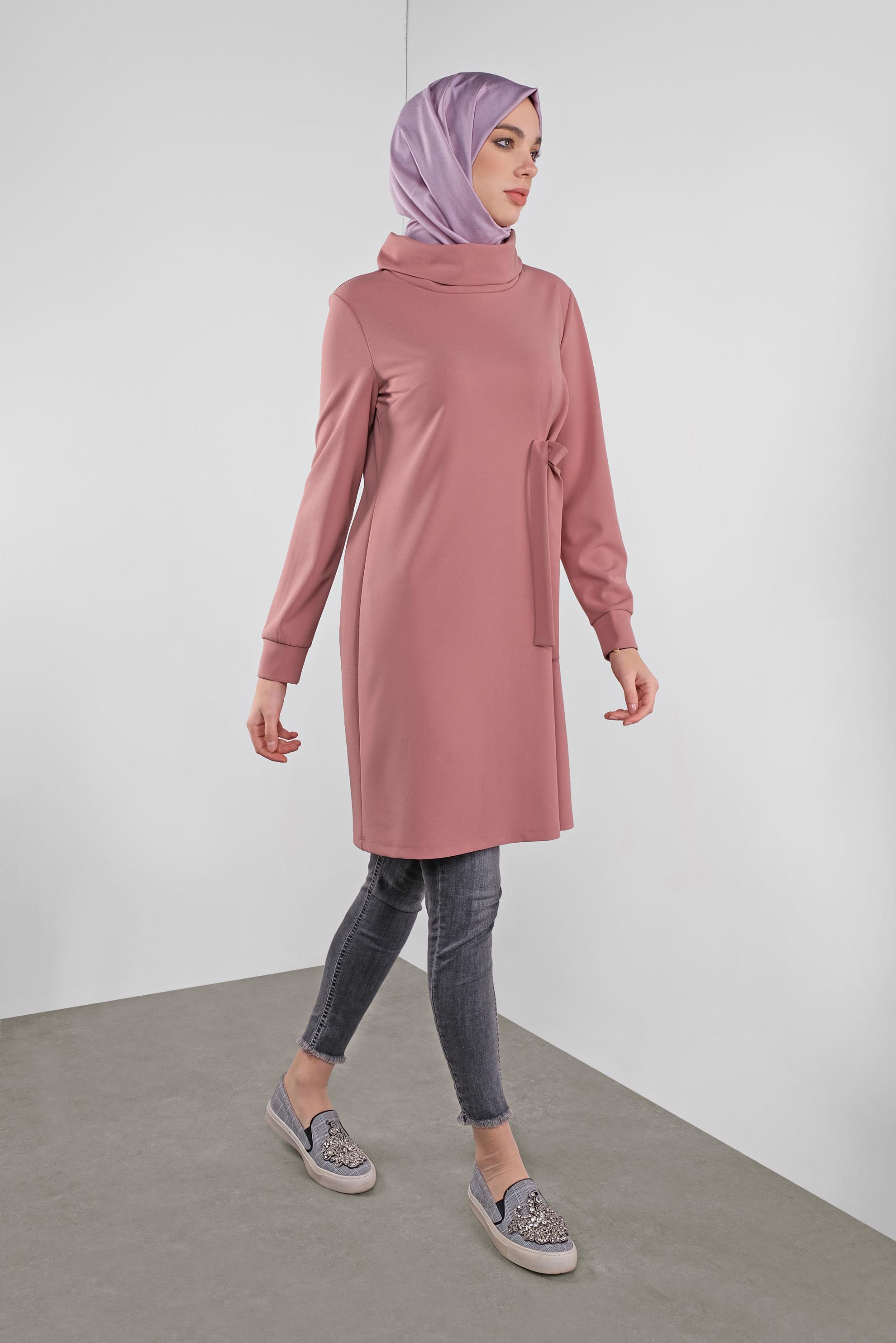 Tesettür giyim PUDRA BAĞCIKLI TUNİK 41285 