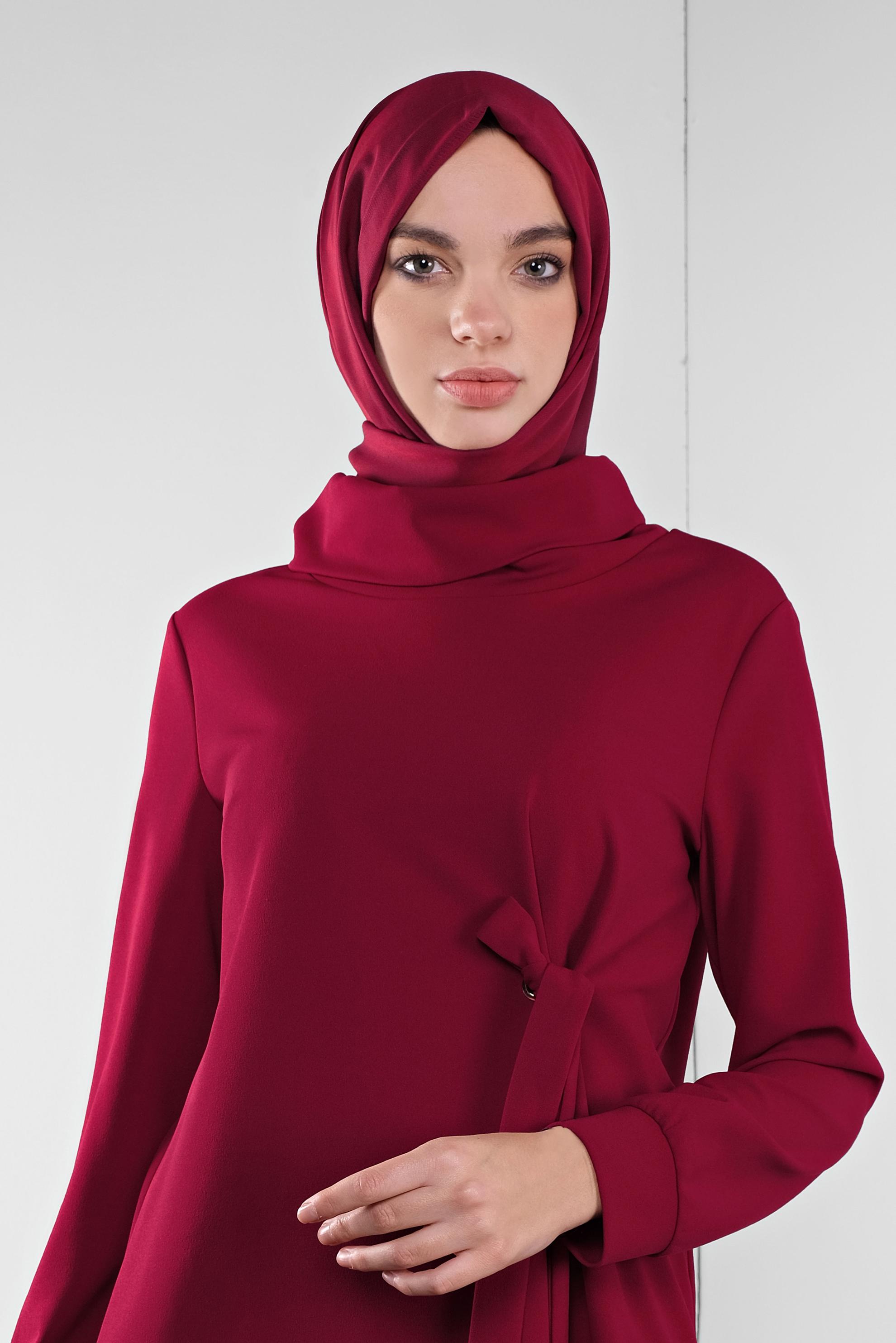 Tesettür giyim KIRMIZI BAĞCIKLI TUNİK 41285 