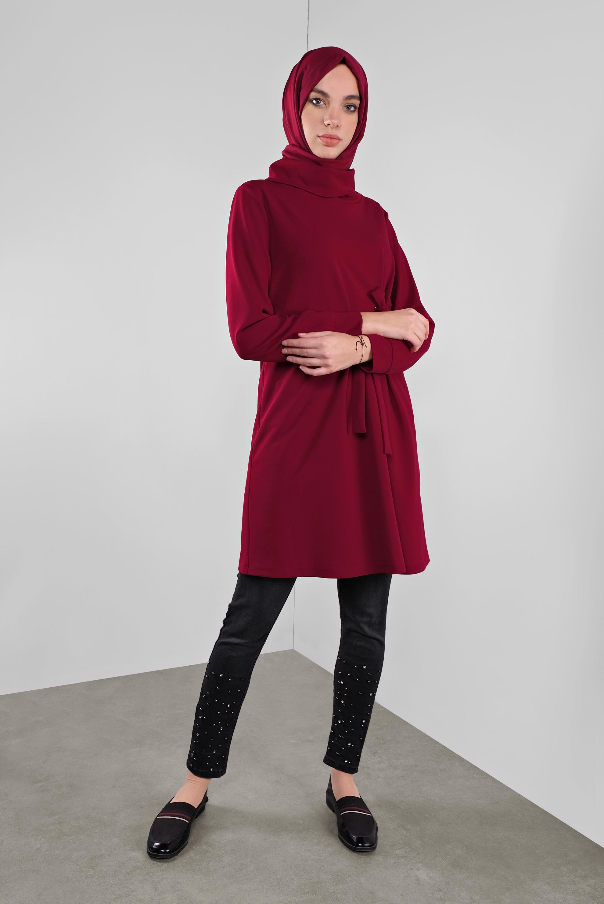 Tesettür giyim KIRMIZI BAĞCIKLI TUNİK 41285 