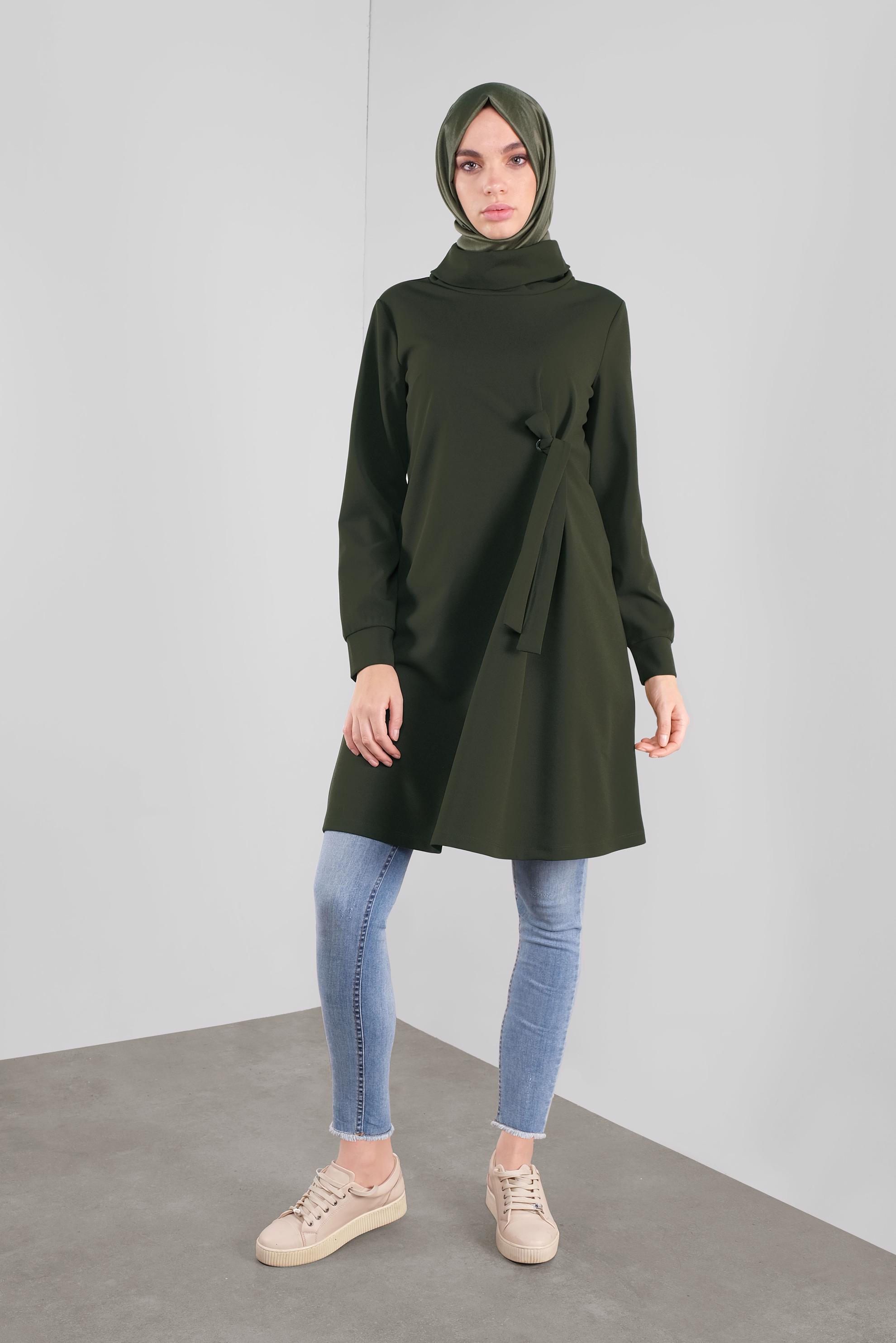 Tesettür giyim HAKİ BAĞCIKLI TUNİK 41285 