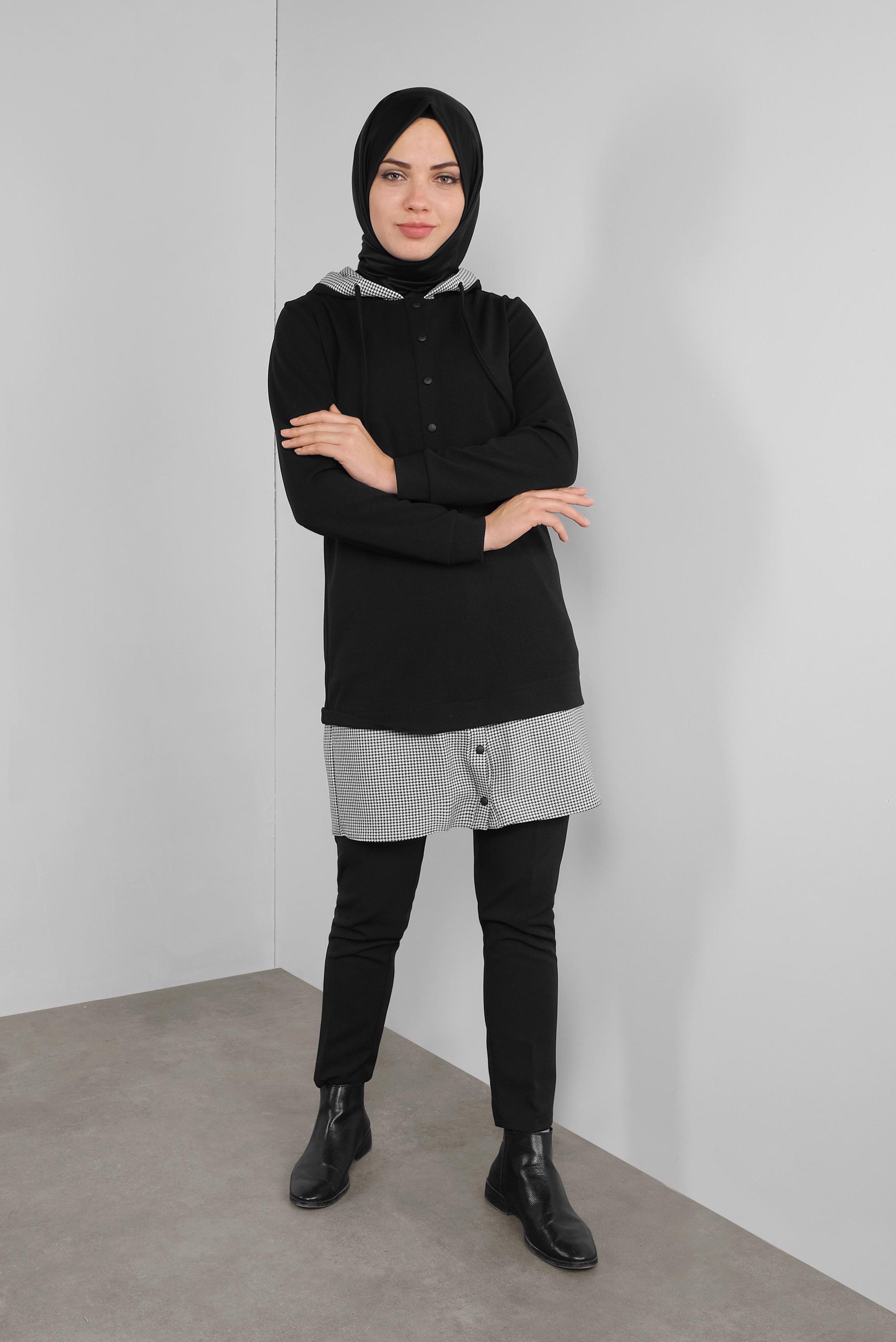 Tesettür giyim SİYAH İKİ PARÇA GÖRÜNÜMLÜ TUNİK 41288