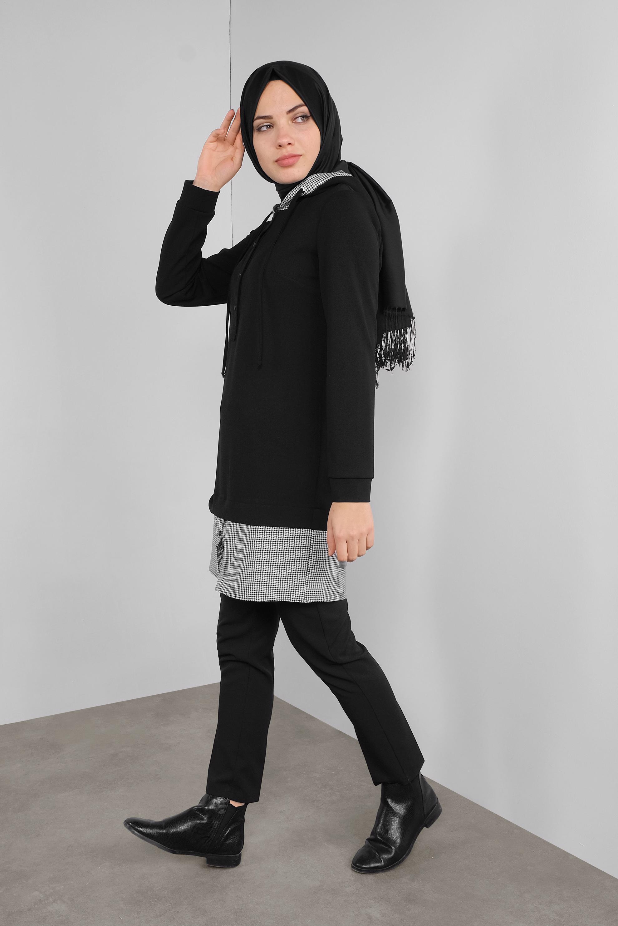 Tesettür giyim SİYAH İKİ PARÇA GÖRÜNÜMLÜ TUNİK 41288