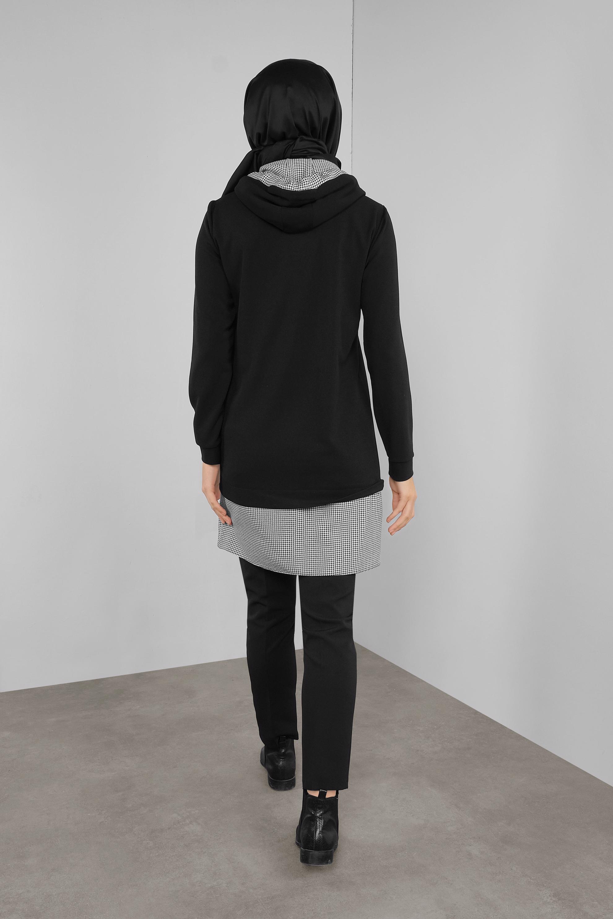 Tesettür giyim SİYAH İKİ PARÇA GÖRÜNÜMLÜ TUNİK 41288