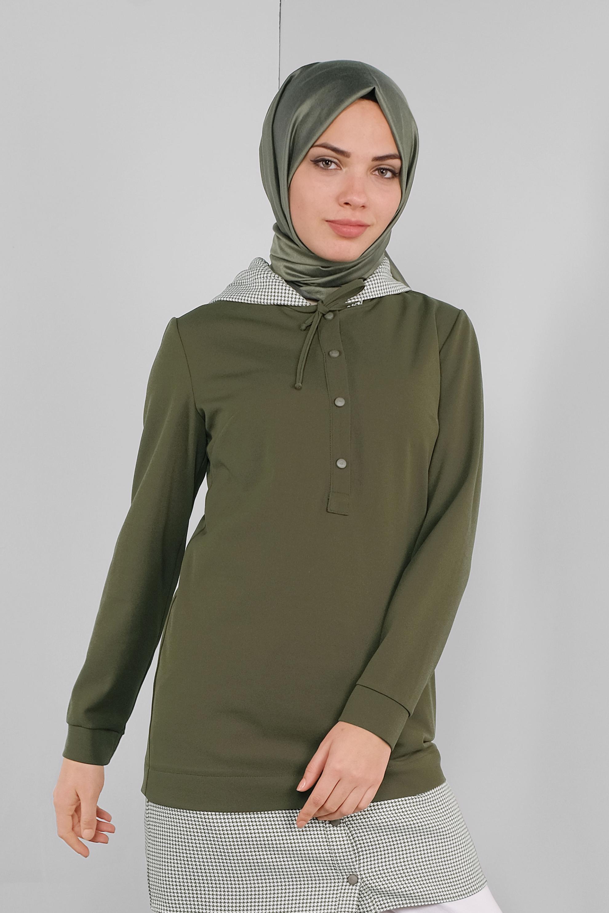 Tesettür giyim HAKİ İKİ PARÇA GÖRÜNÜMLÜ TUNİK 41288