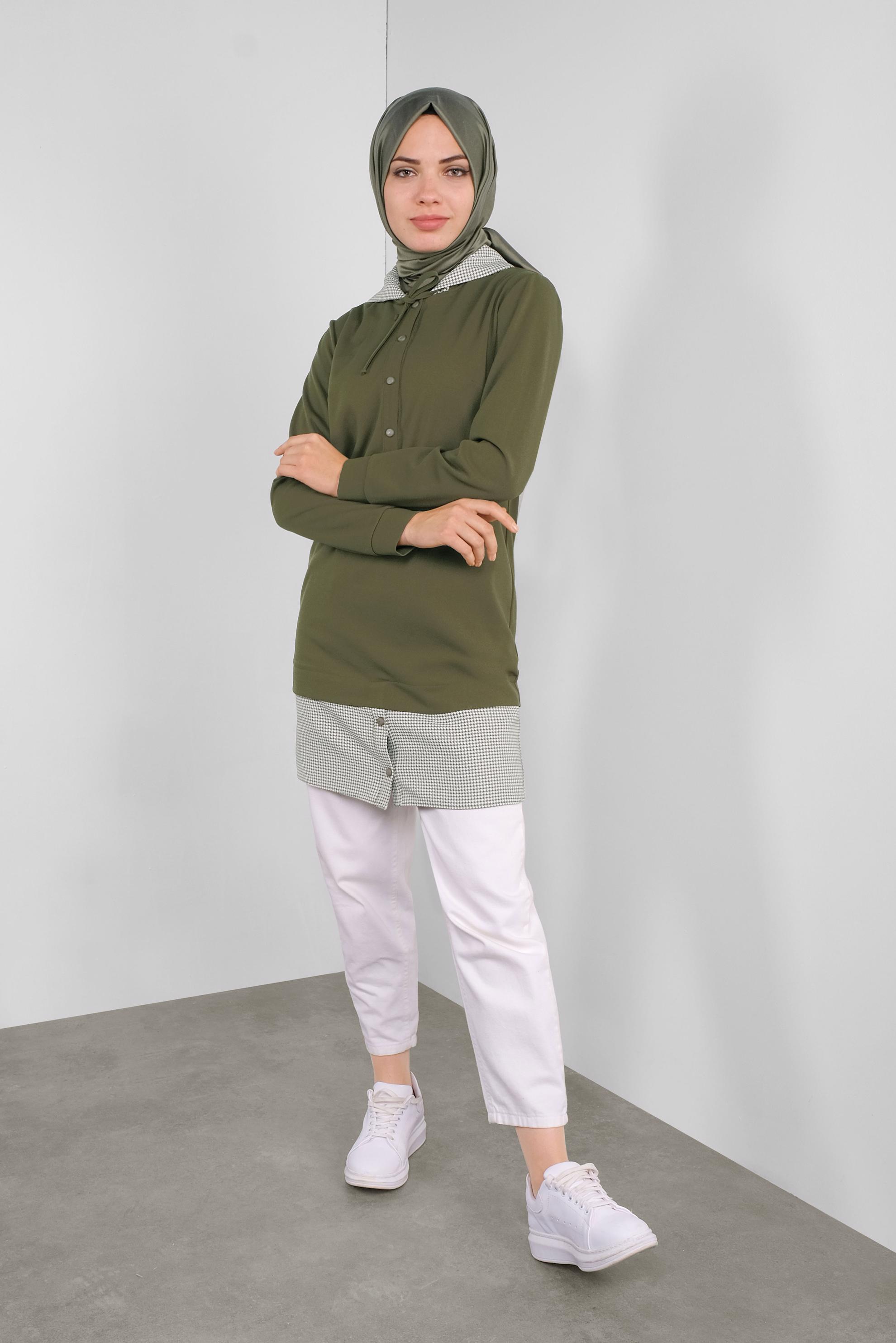 Tesettür giyim HAKİ İKİ PARÇA GÖRÜNÜMLÜ TUNİK 41288