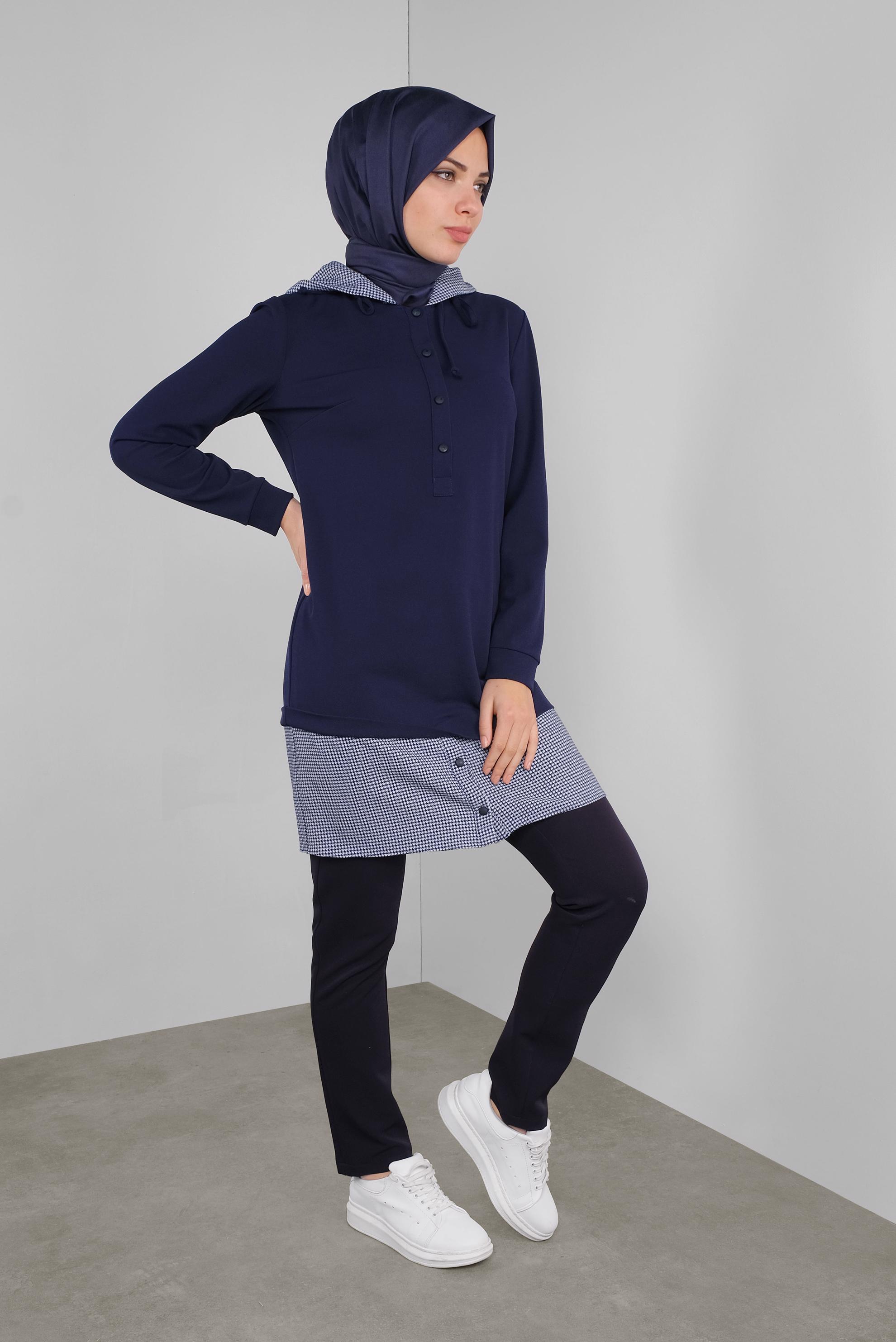 Tesettür giyim LACİVERT İKİ PARÇA GÖRÜNÜMLÜ TUNİK 41288