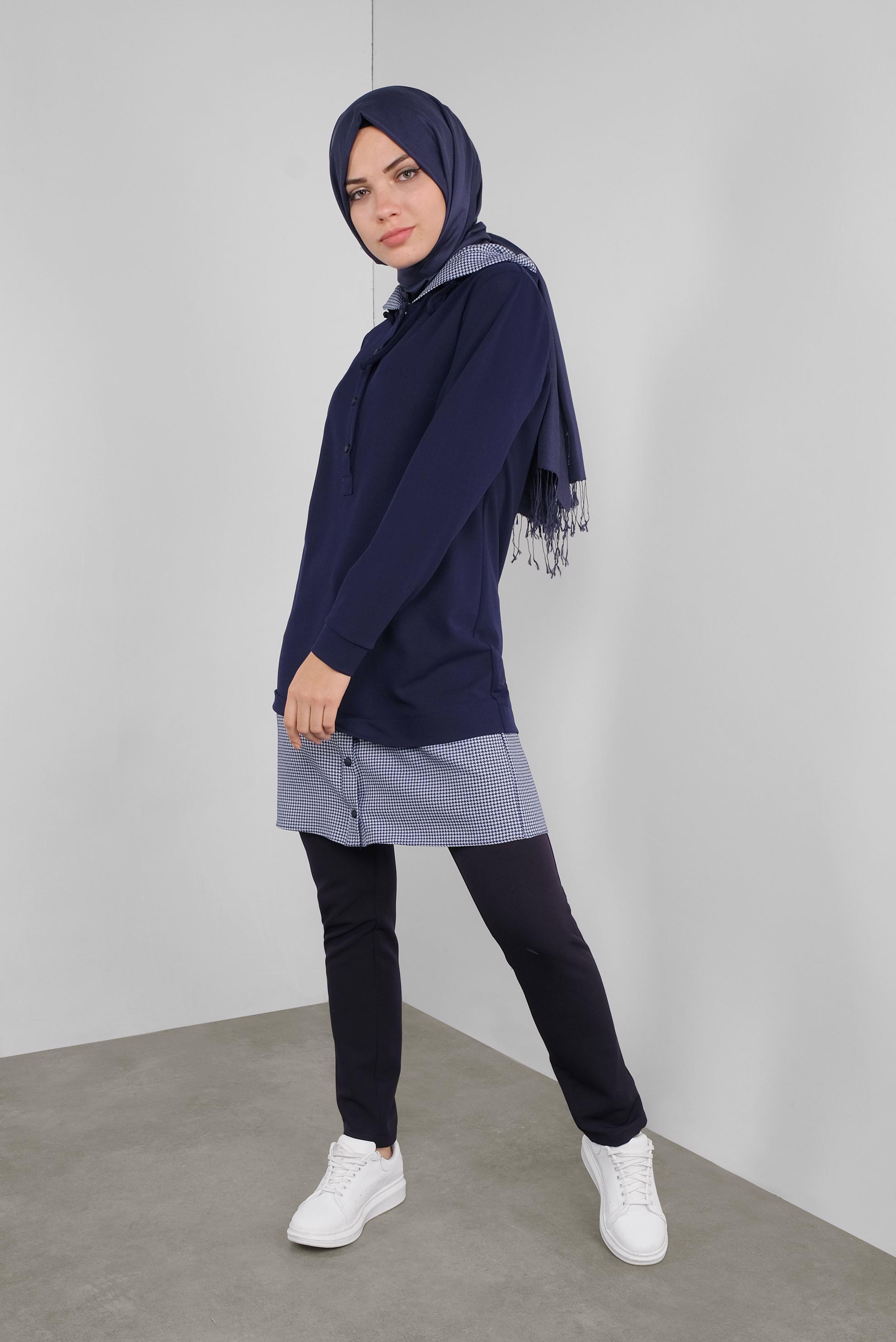 Tesettür giyim LACİVERT İKİ PARÇA GÖRÜNÜMLÜ TUNİK 41288