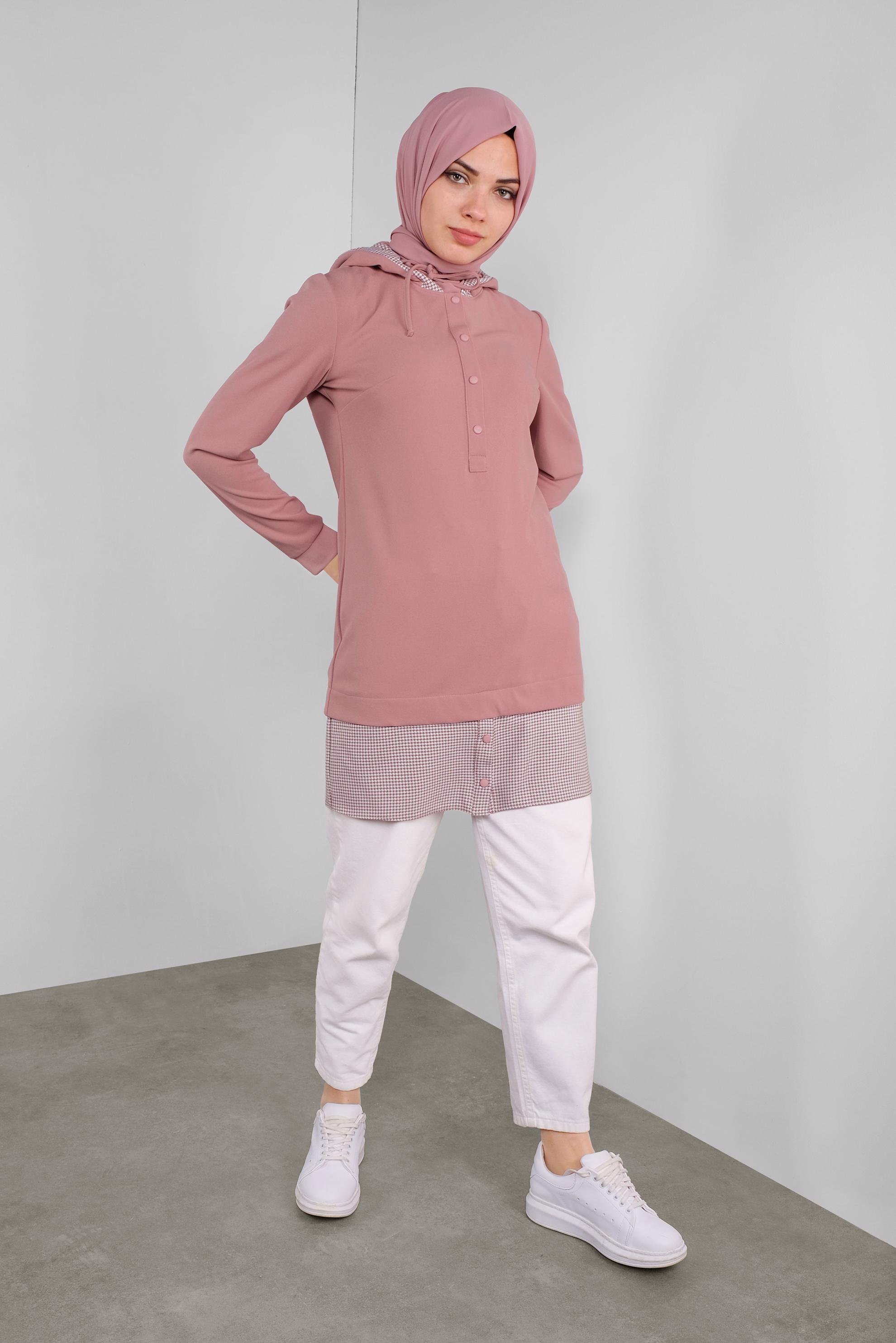 Tesettür giyim PUDRA İKİ PARÇA GÖRÜNÜMLÜ TUNİK 41288