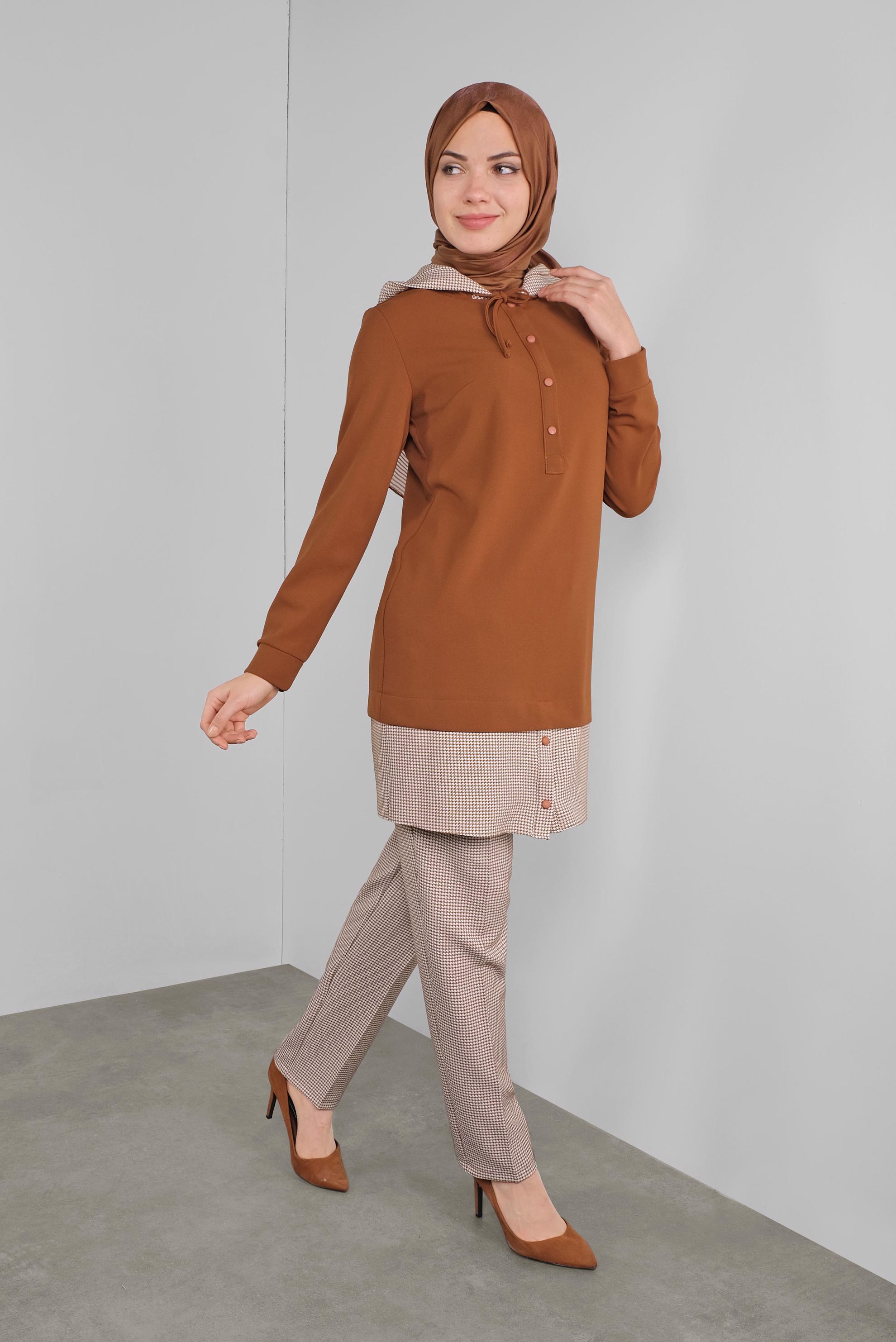 Tesettür giyim KAHVE İKİ PARÇA GÖRÜNÜMLÜ TUNİK 41288