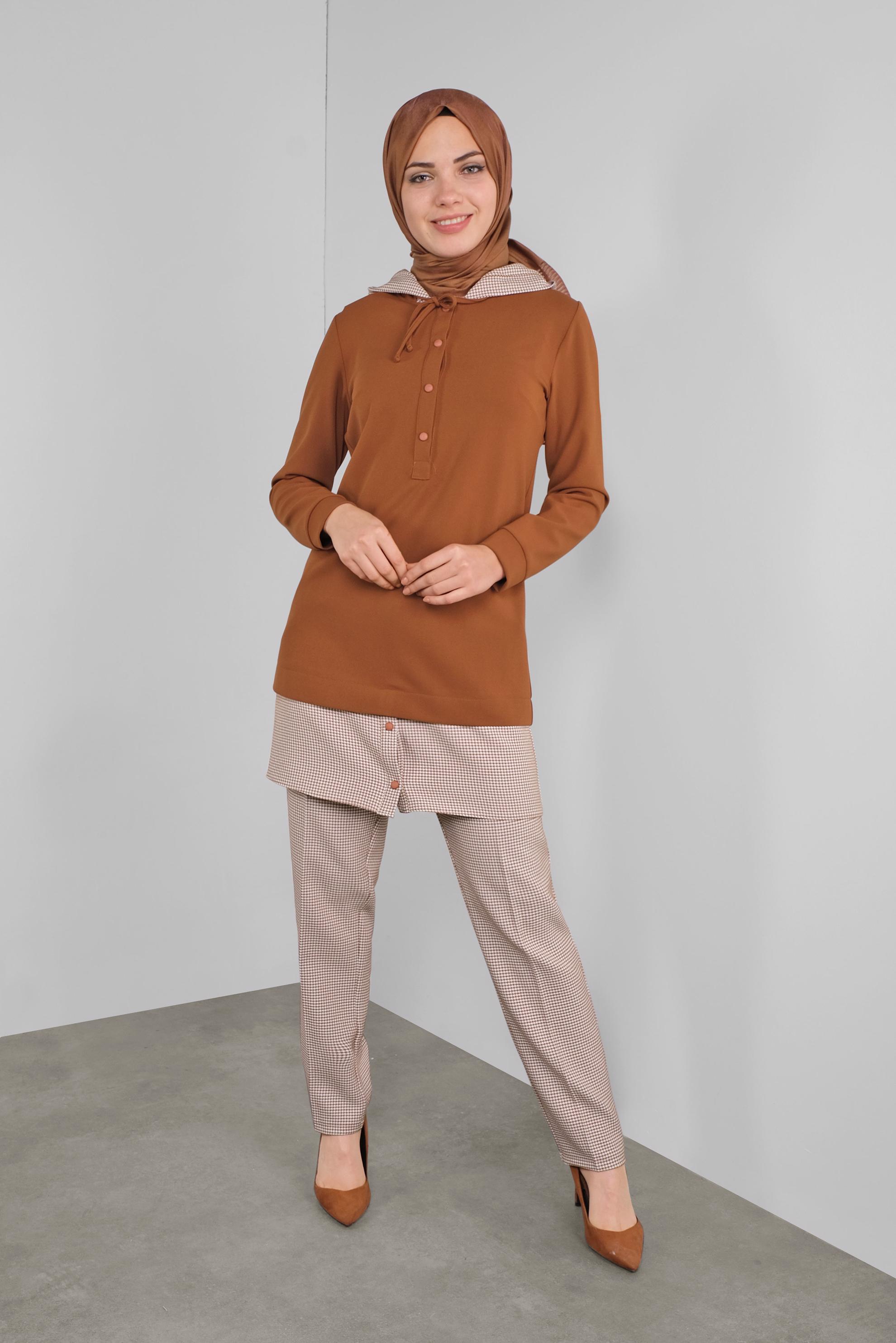 Tesettür giyim KAHVE İKİ PARÇA GÖRÜNÜMLÜ TUNİK 41288