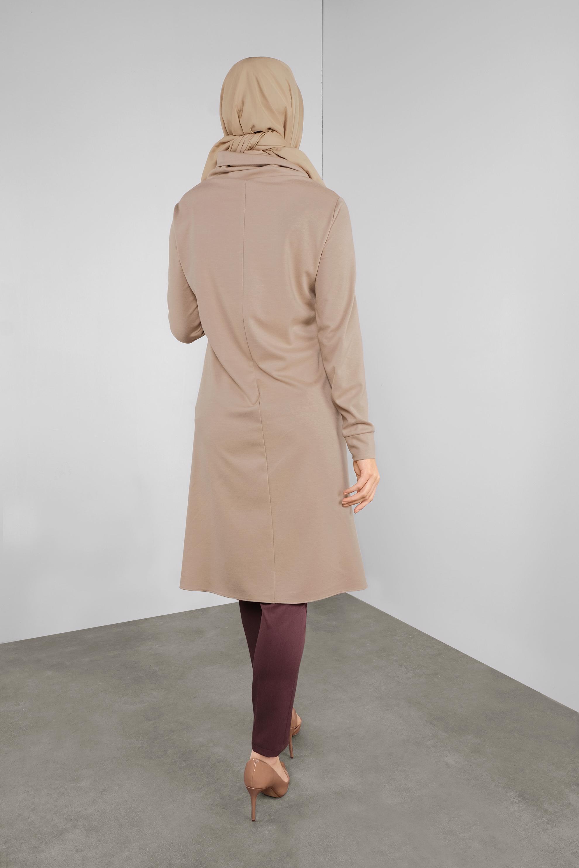 Tesettür giyim KAHVE DERİ DETAYLI FERMUARLI TUNİK 41290 