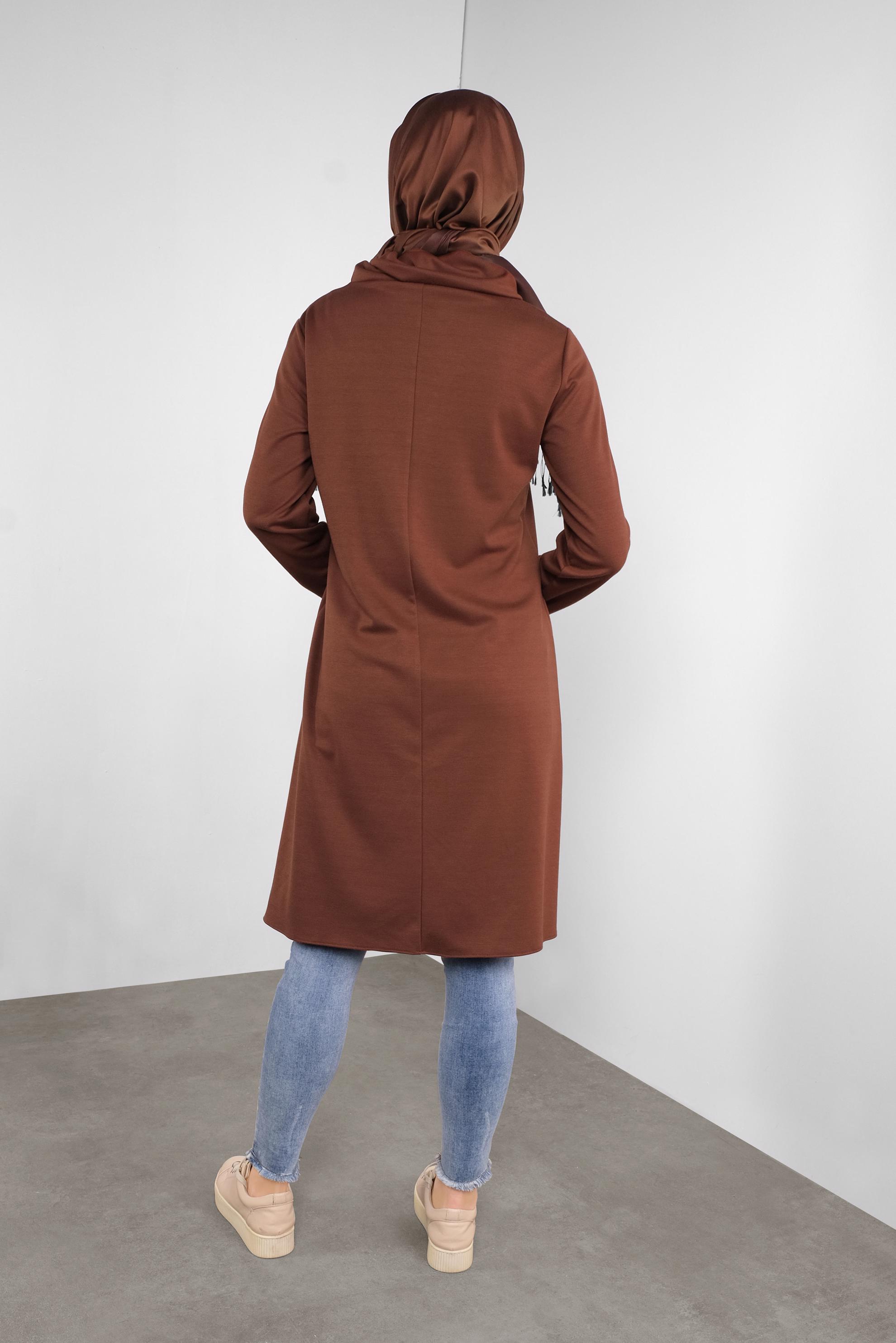 Tesettür giyim TURUNCU DERİ DETAYLI FERMUARLI TUNİK 41290 