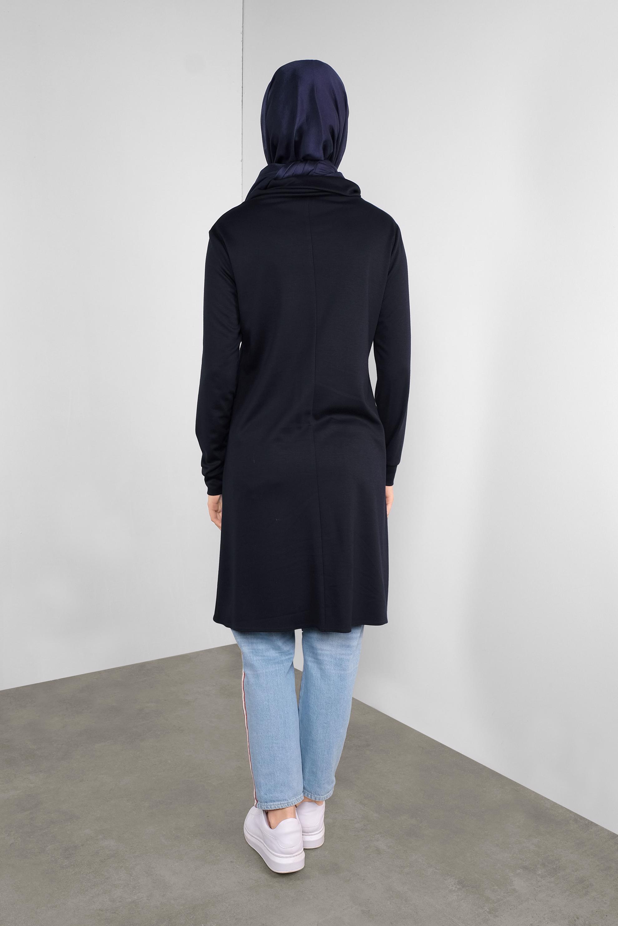 Tesettür giyim LACİVERT DERİ DETAYLI FERMUARLI TUNİK 41290 