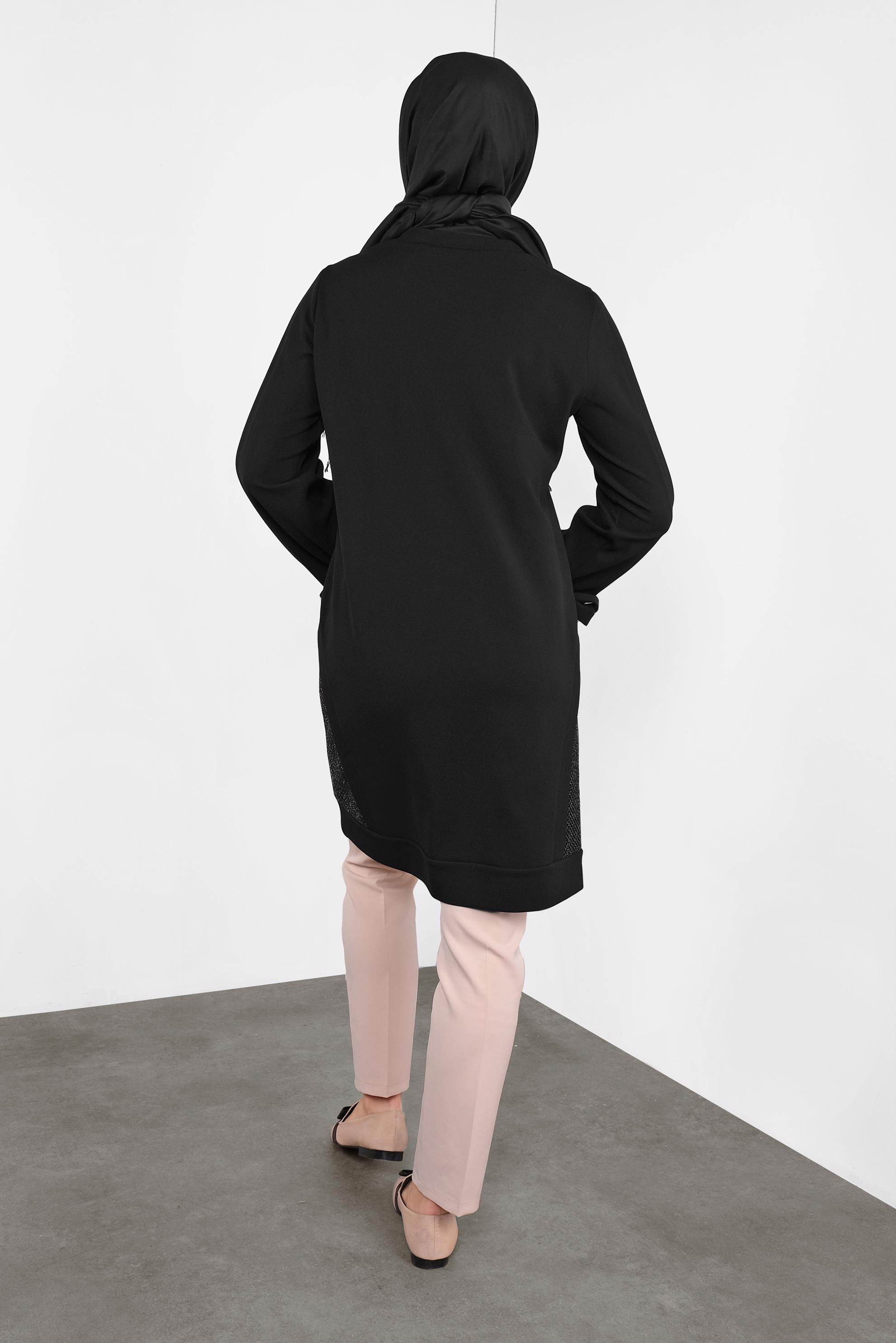 Tesettür giyim SİYAH FİLE DETAYLI TUNİK 41291