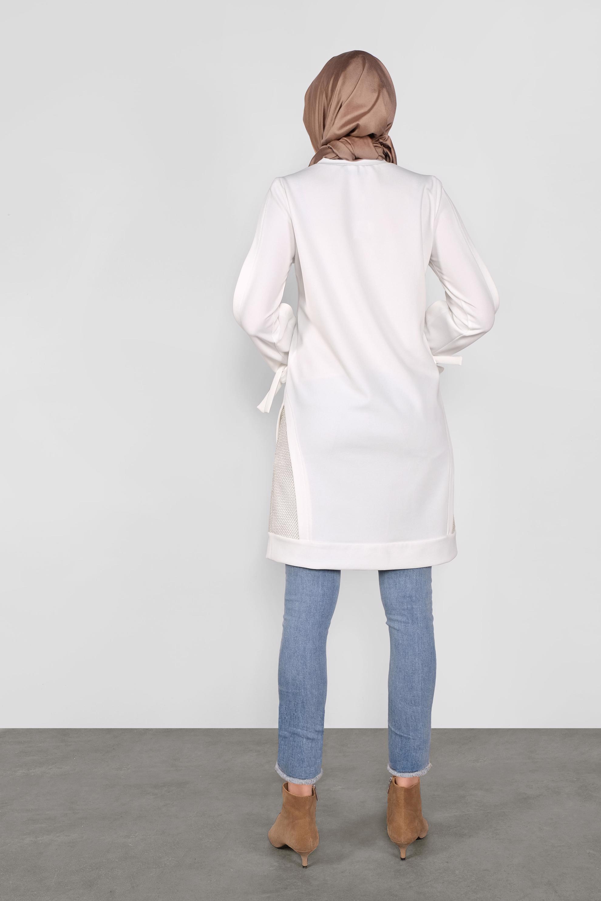 Tesettür giyim BEYAZ FİLE DETAYLI TUNİK 41291