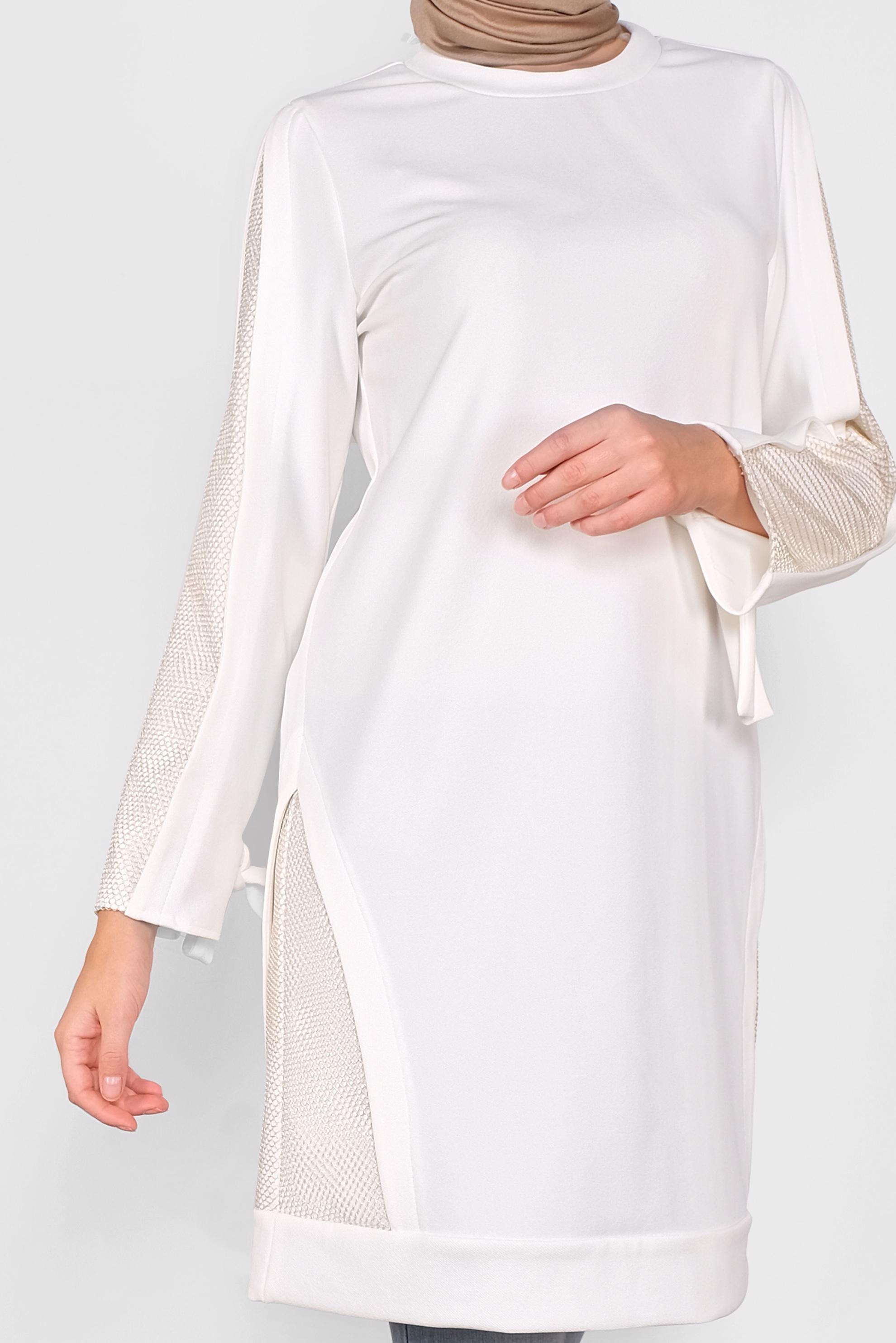 Tesettür giyim BEYAZ FİLE DETAYLI TUNİK 41291