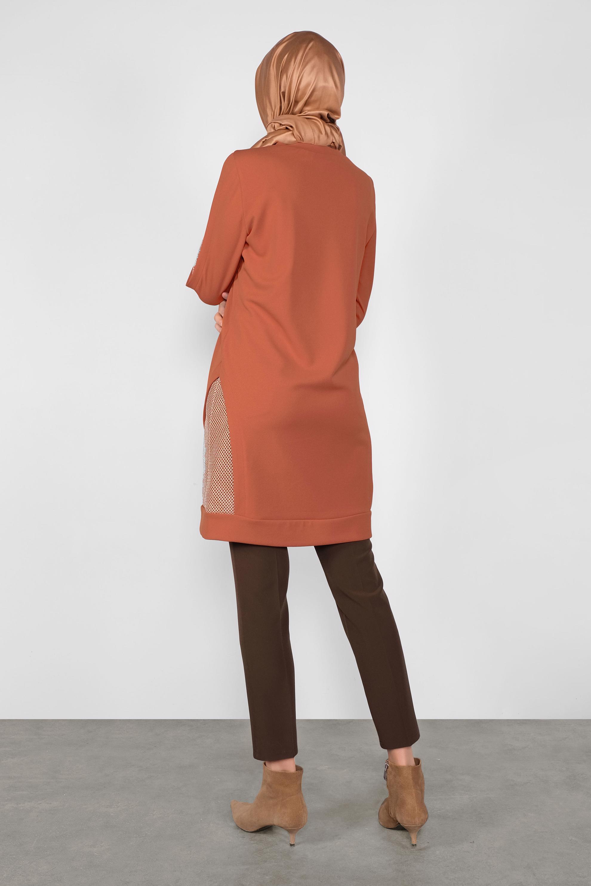 Tesettür giyim TURUNCU FİLE DETAYLI TUNİK 41291