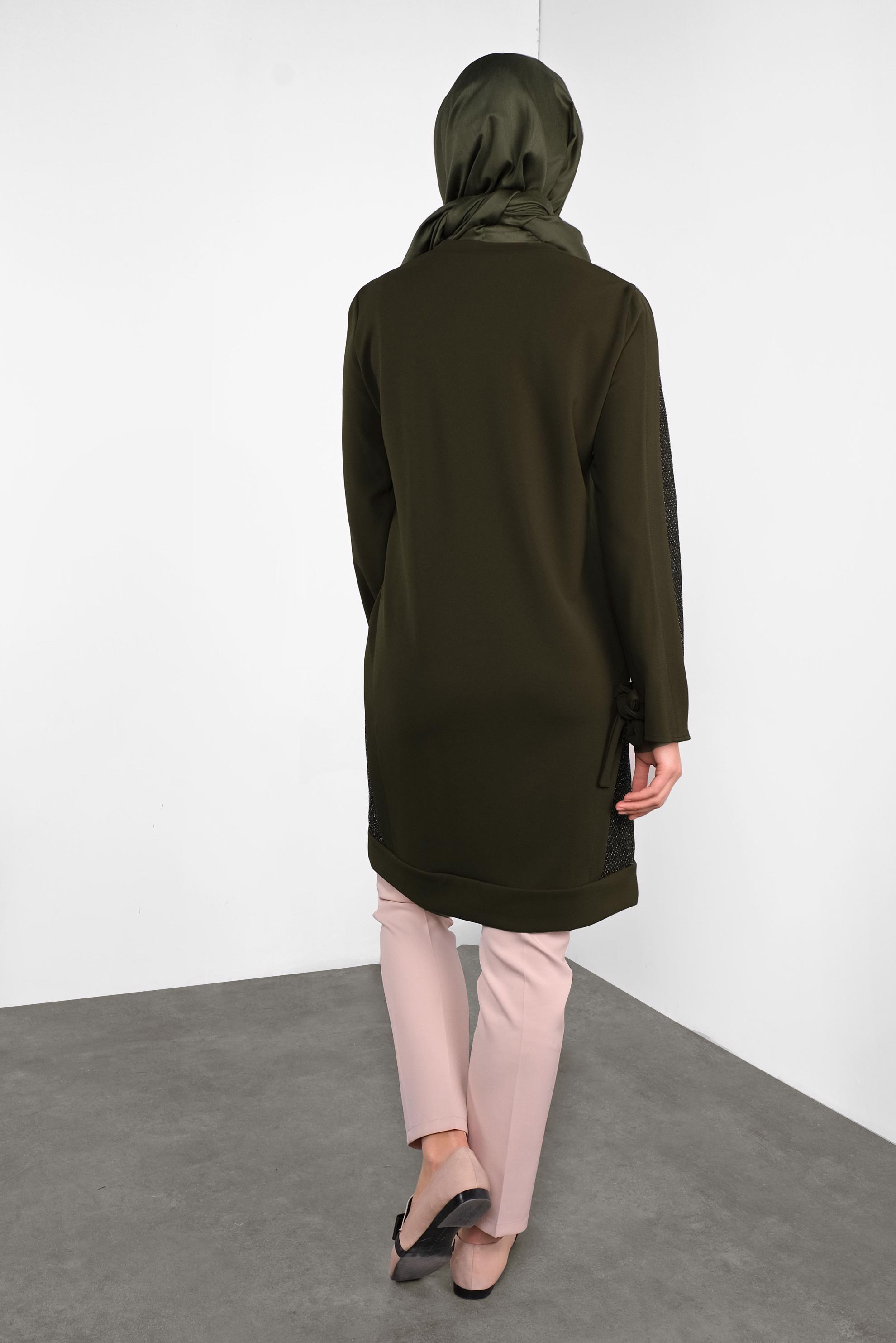 Tesettür giyim HAKİ FİLE DETAYLI TUNİK 41291