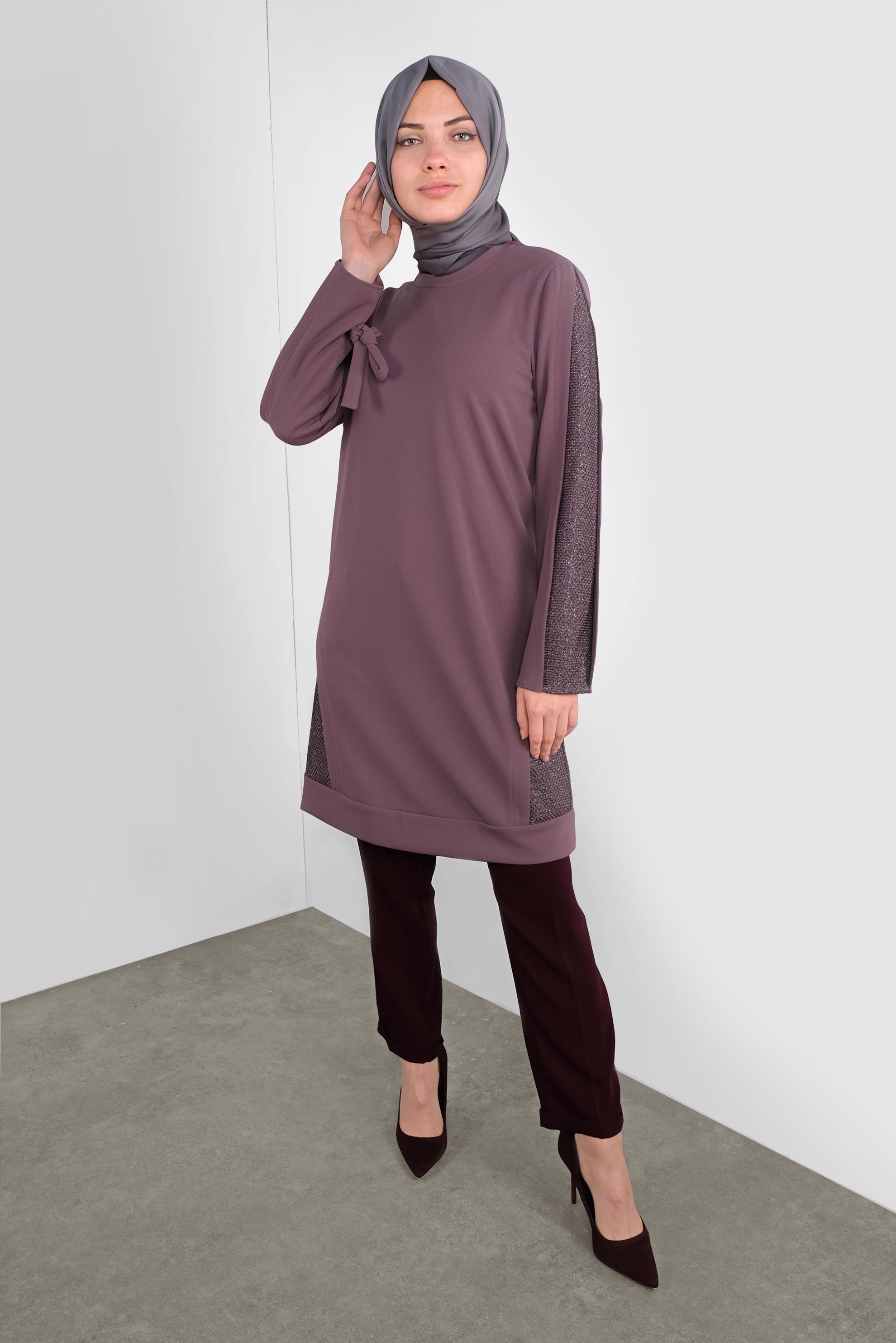 Tesettür giyim MOR FİLE DETAYLI TUNİK 41291
