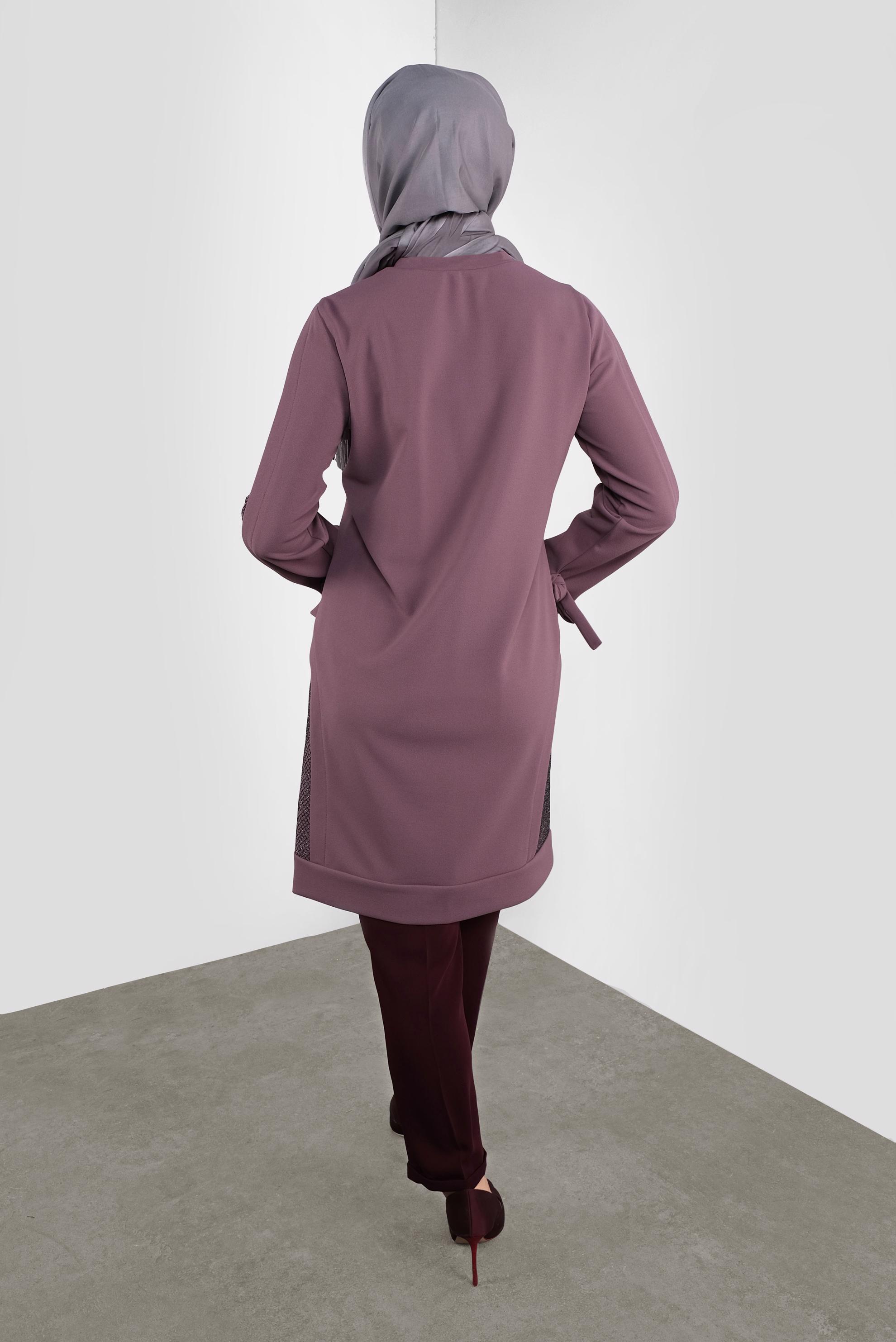 Tesettür giyim MOR FİLE DETAYLI TUNİK 41291