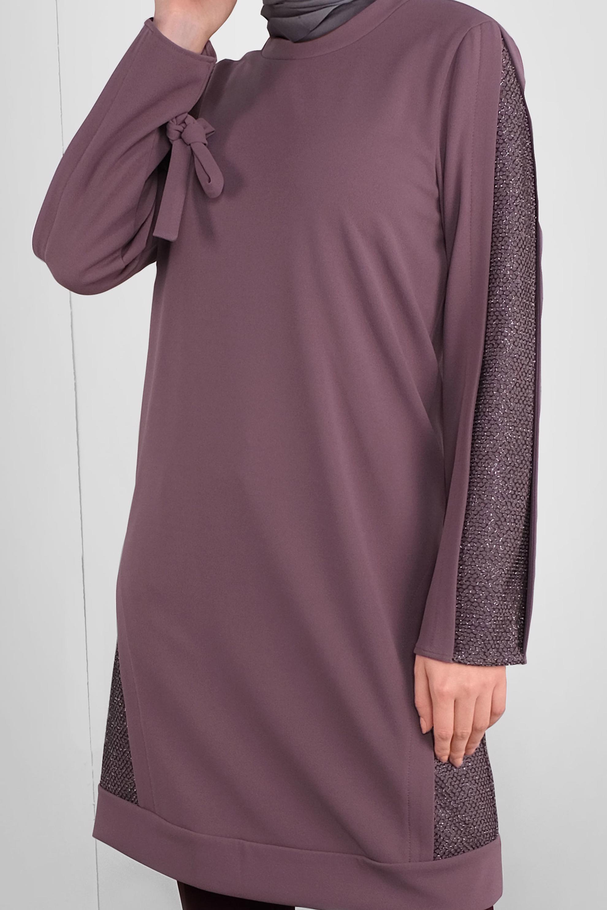 Tesettür giyim MOR FİLE DETAYLI TUNİK 41291