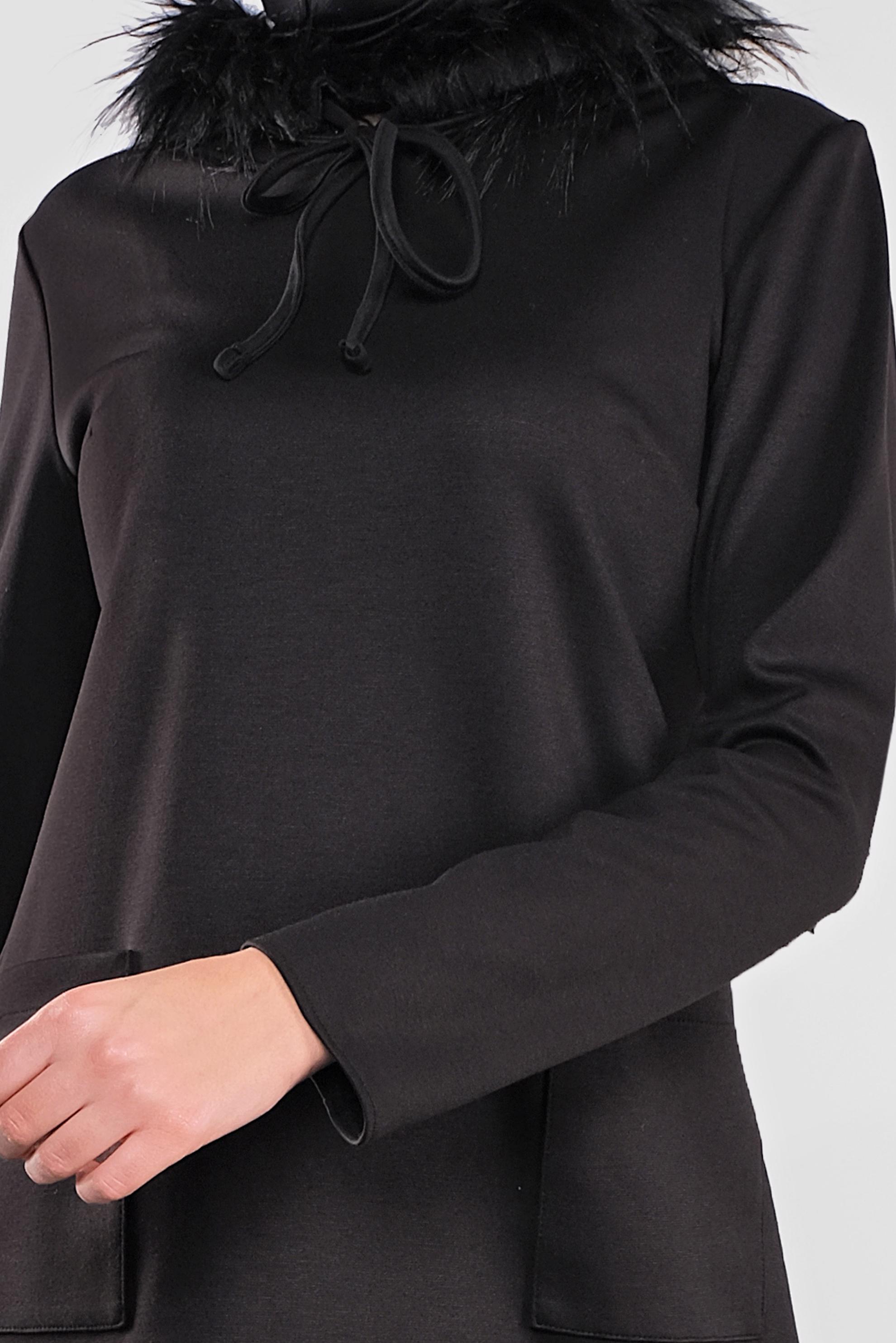 Tesettür giyim SİYAH KAPÜŞONU KÜRKLÜ BAĞCIKLI TUNİK 41292