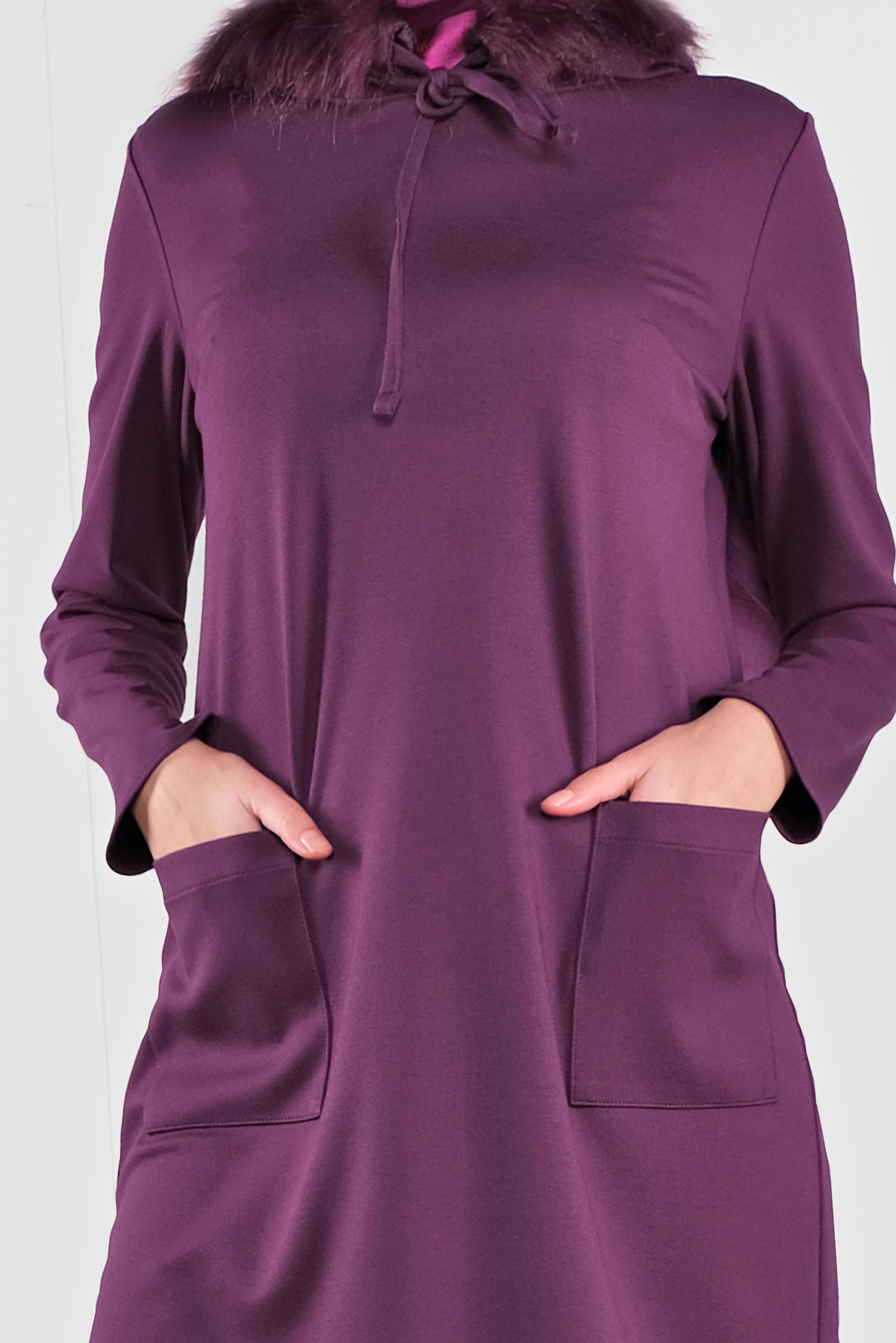 Tesettür giyim MOR KAPÜŞONU KÜRKLÜ BAĞCIKLI TUNİK 41292