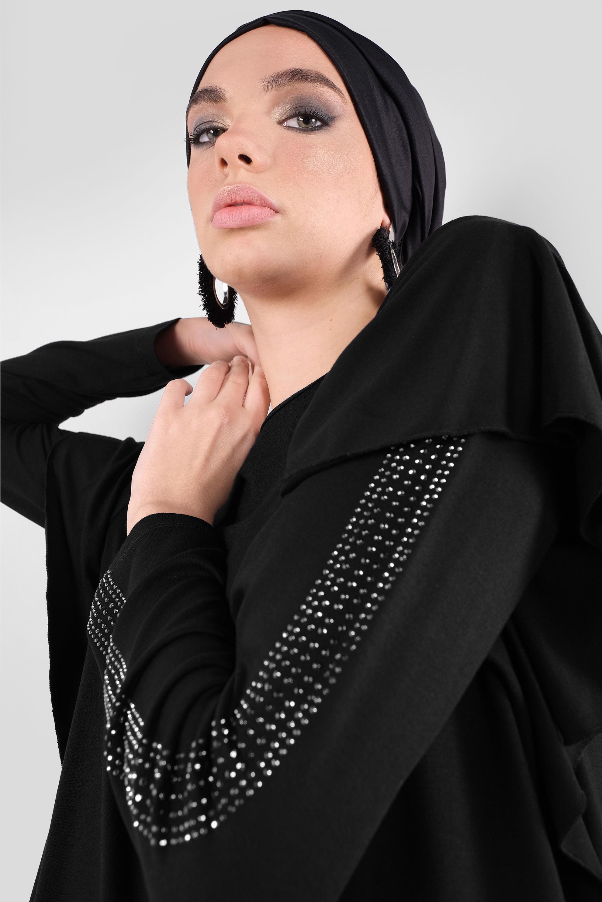 Tesettür giyim SİYAH TAŞ BASKILI FIRFIRLI TUNİK 41293 