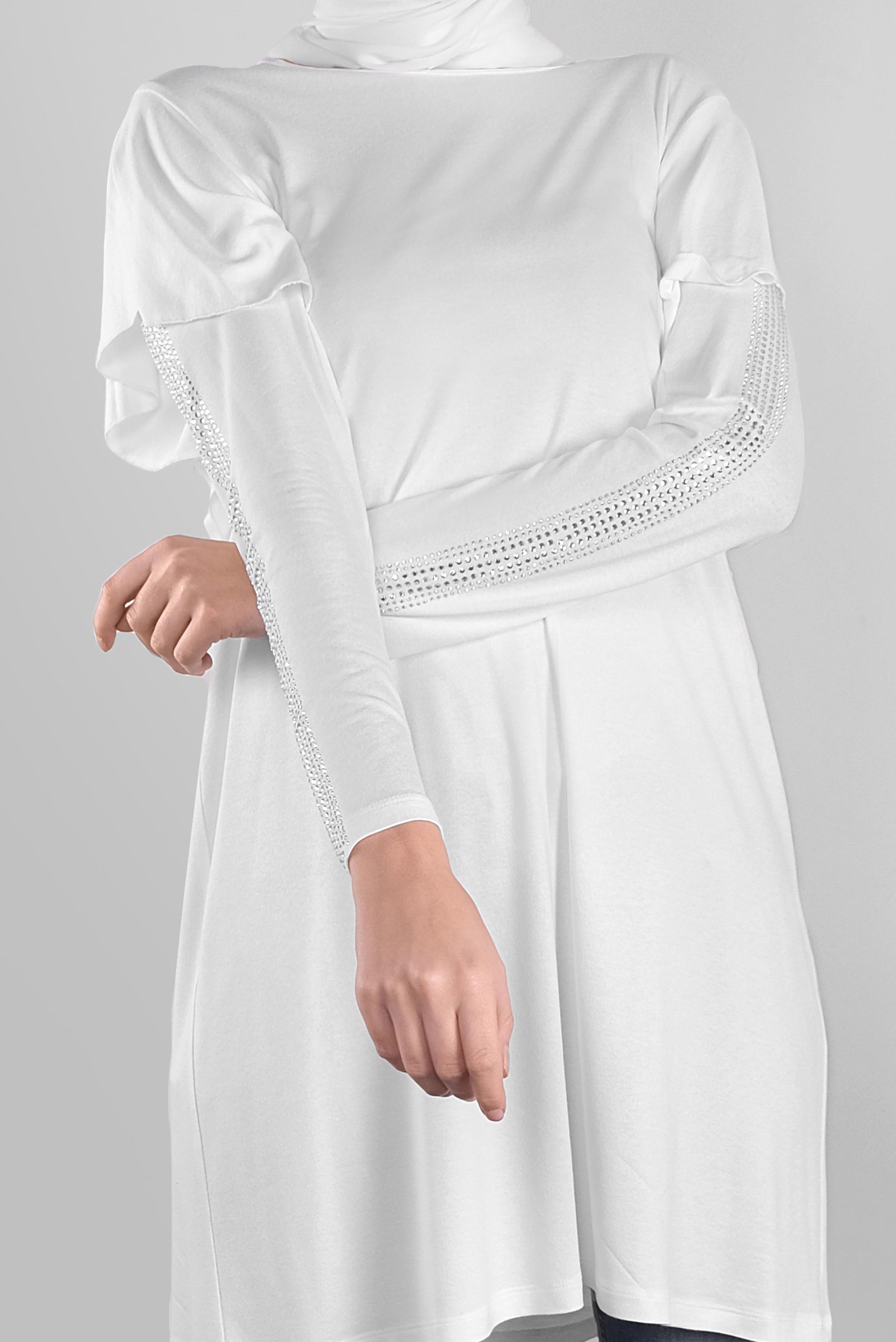 Vêtements hijab BLANC TUNIQUE À RUCHÉE À EMBELIE 41293 
