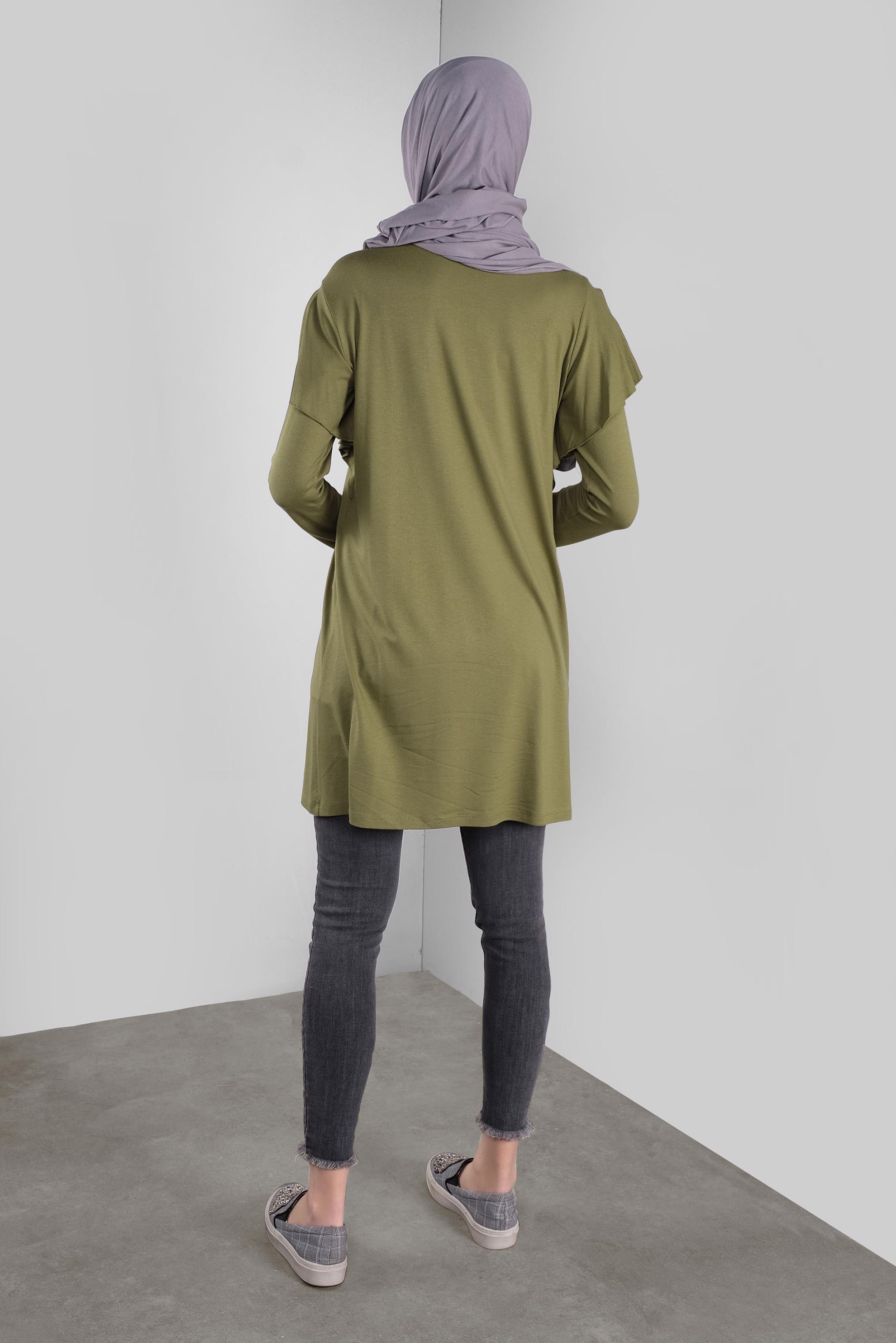 Tesettür giyim YEŞİL TAŞ BASKILI FIRFIRLI TUNİK 41293 