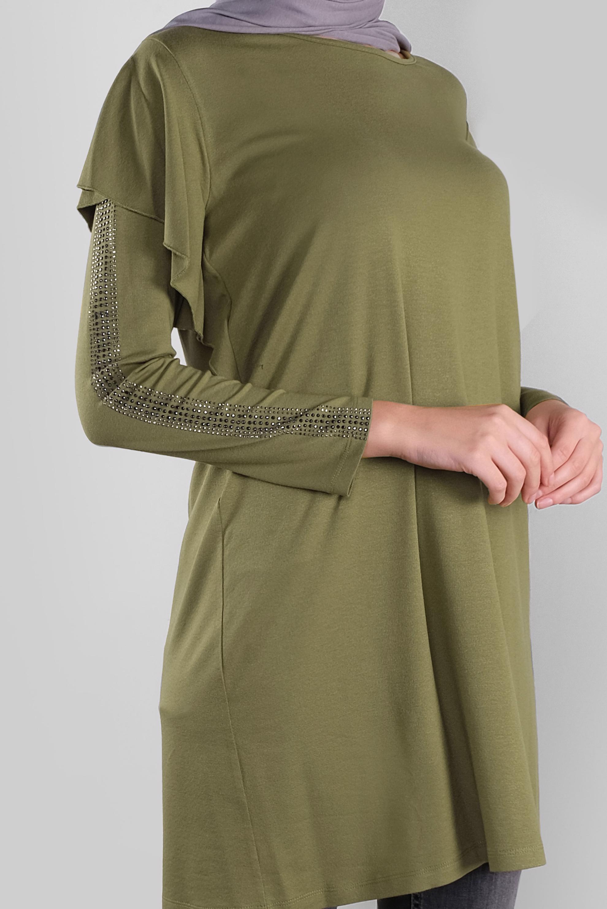 Tesettür giyim YEŞİL TAŞ BASKILI FIRFIRLI TUNİK 41293 