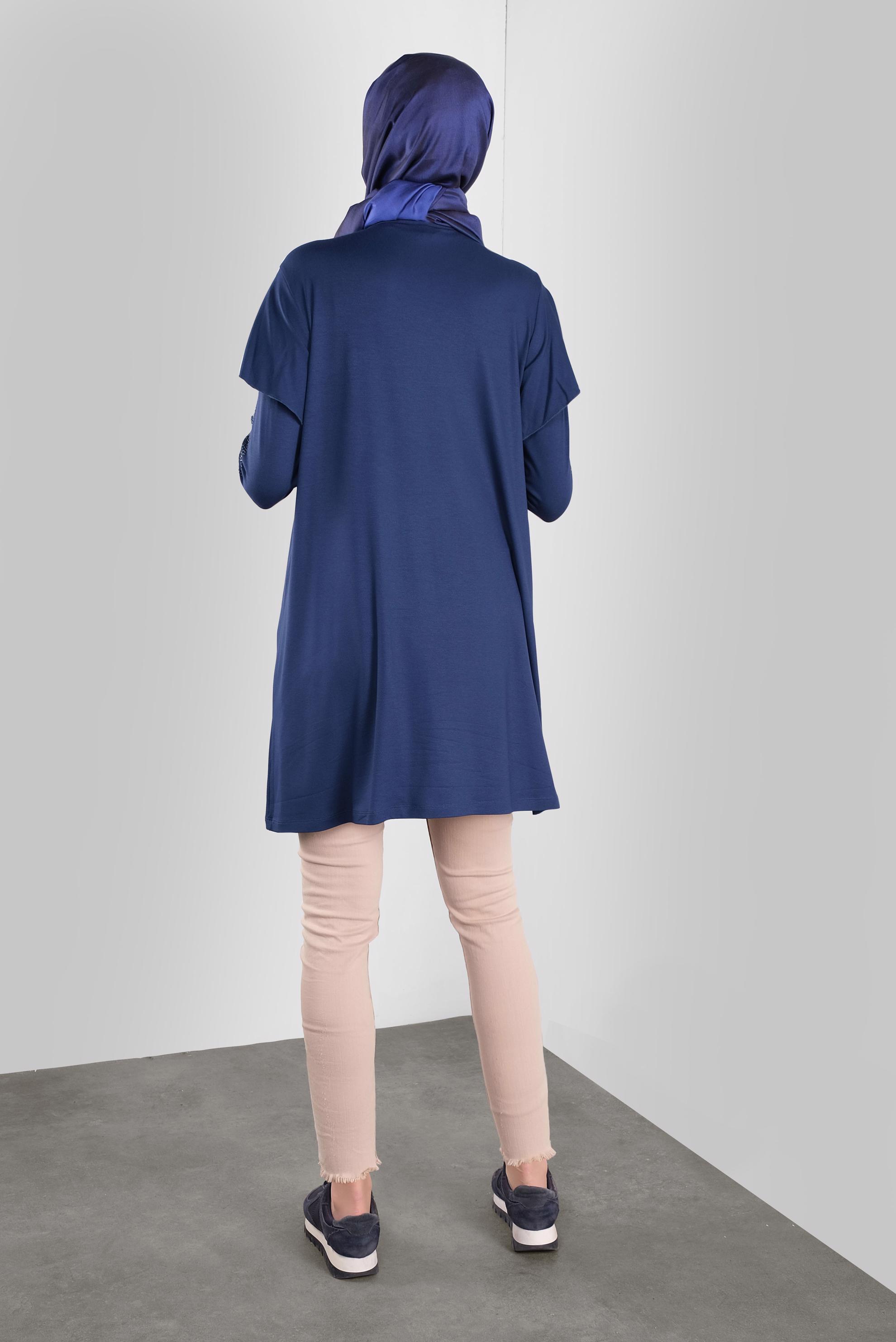 Tesettür giyim LACİVERT TAŞ BASKILI FIRFIRLI TUNİK 41293 