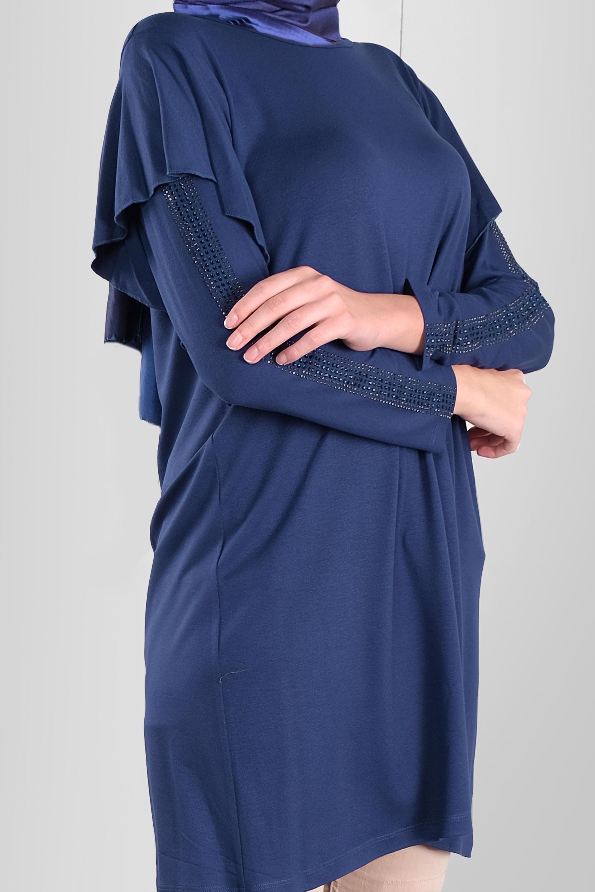 Tesettür giyim LACİVERT TAŞ BASKILI FIRFIRLI TUNİK 41293 