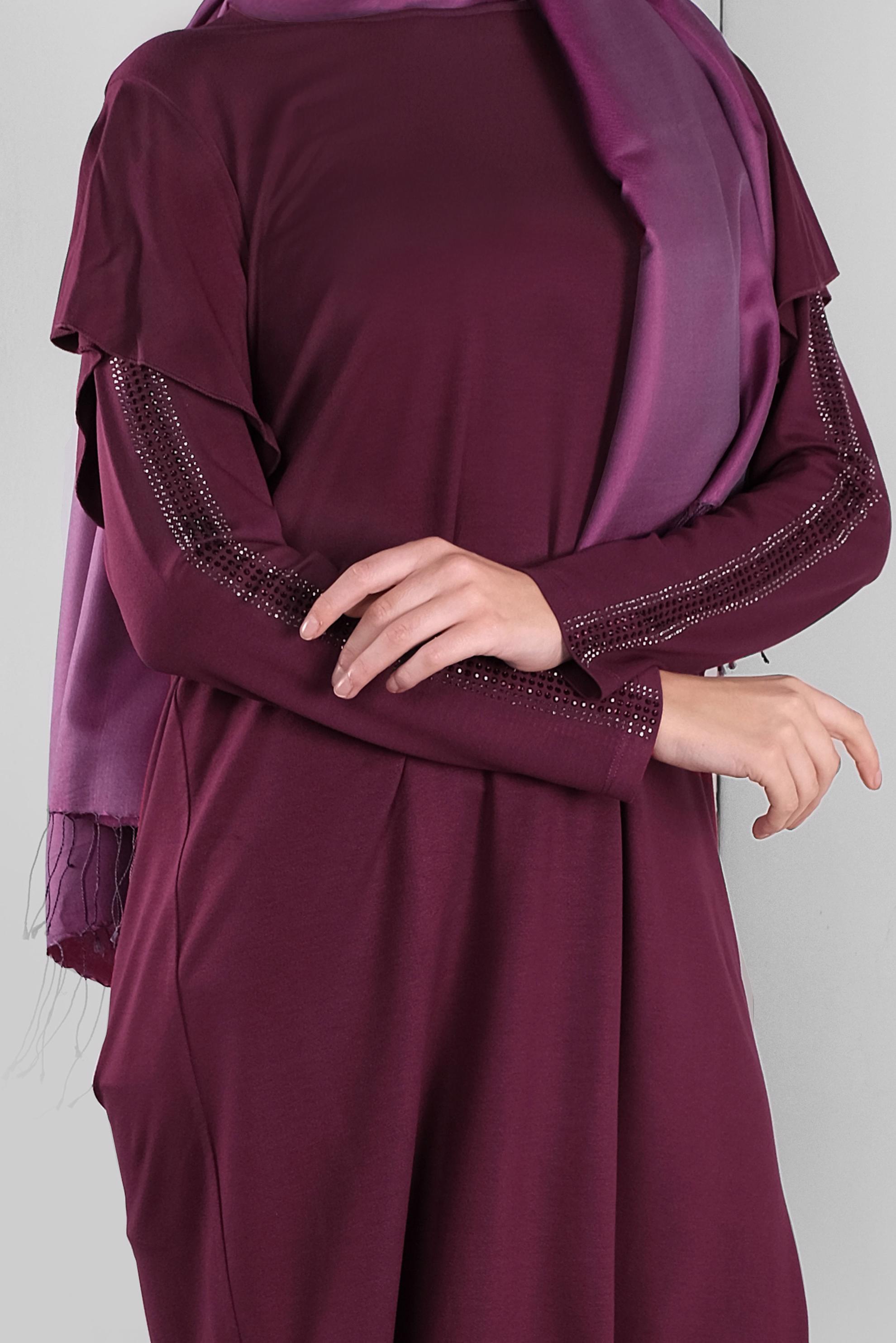 Tesettür giyim MOR TAŞ BASKILI FIRFIRLI TUNİK 41293 