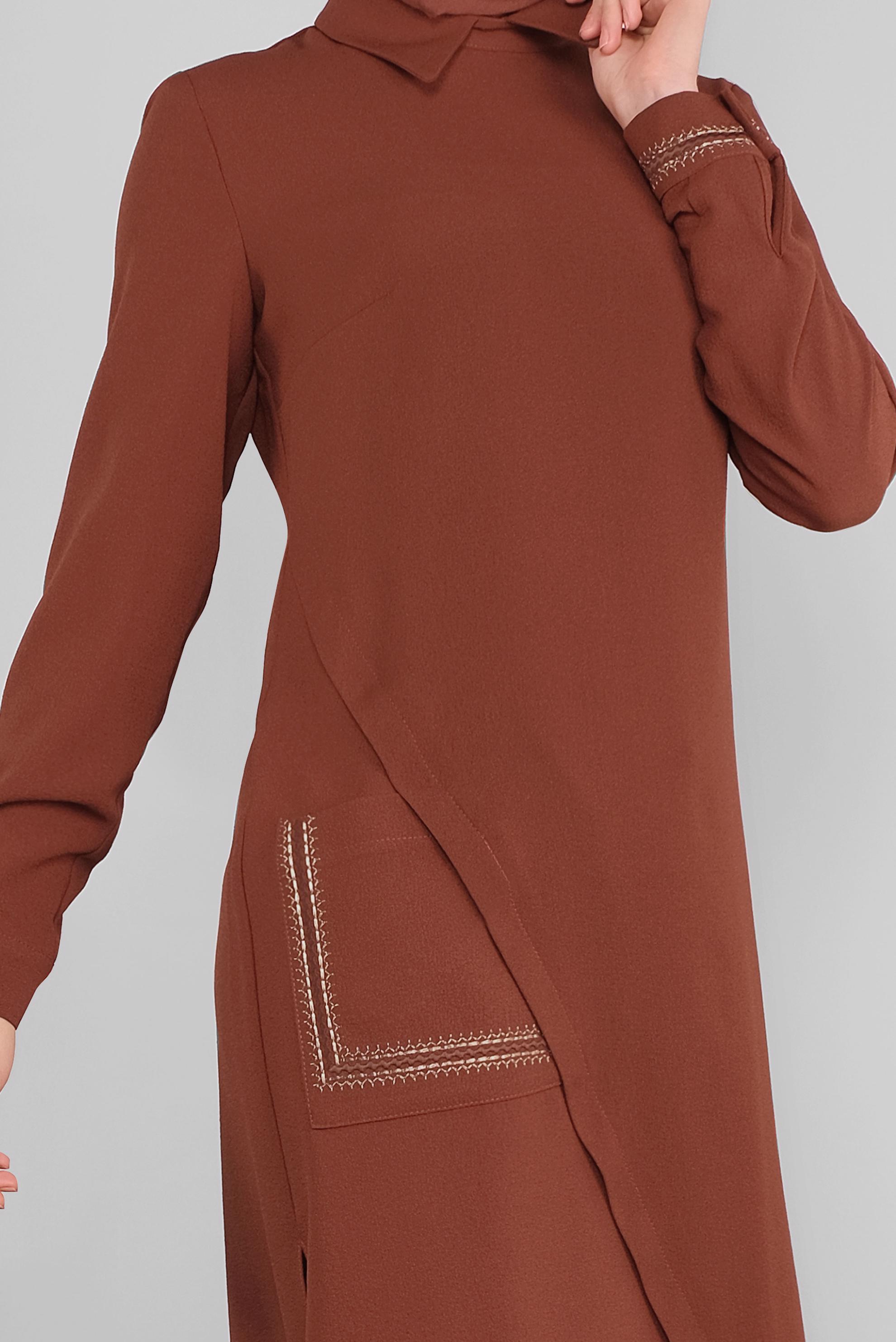 Tesettür giyim TURUNCU NAKIŞLI ASİMETRİK KESİM TUNİK 41294