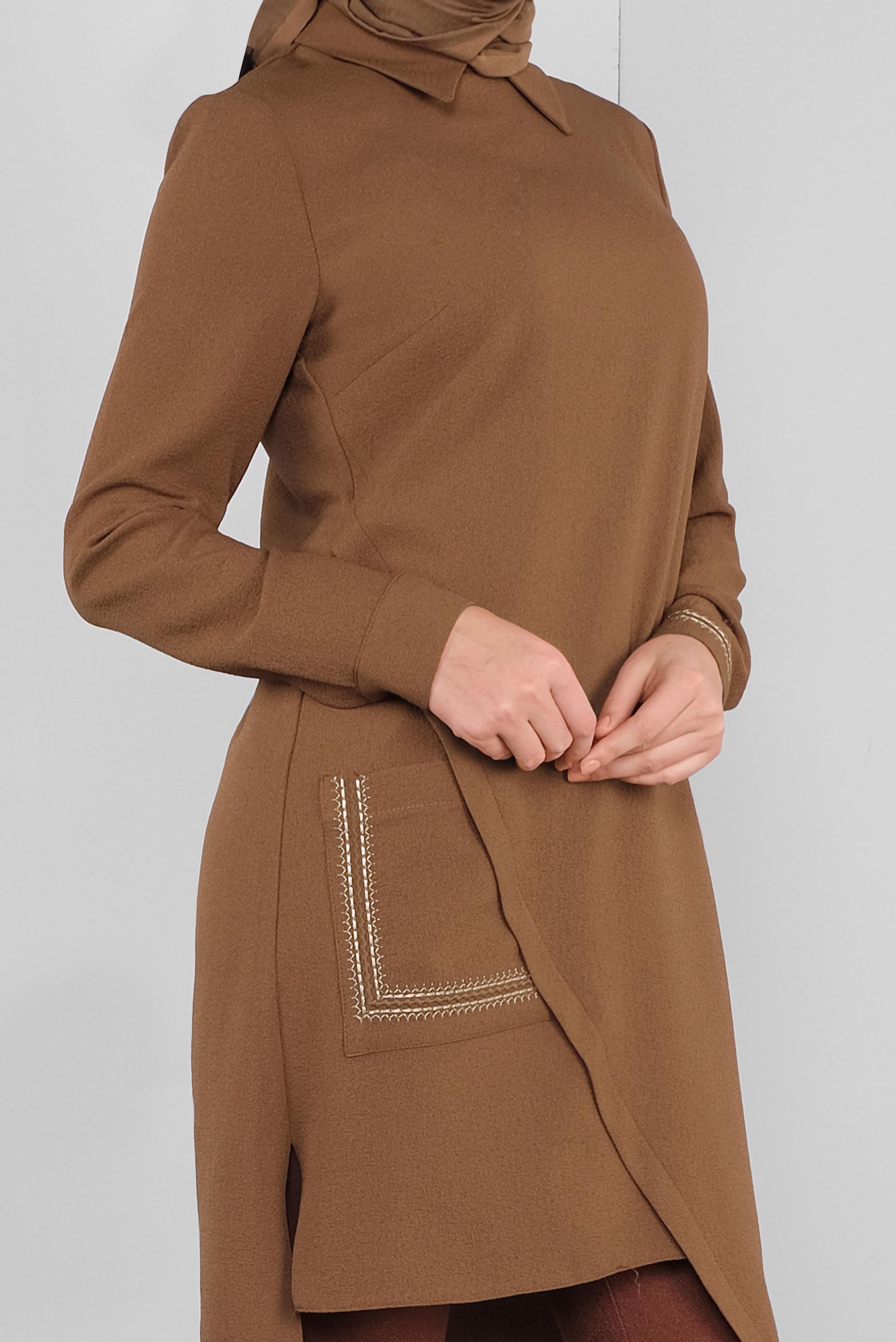 Tesettür giyim TABA NAKIŞLI ASİMETRİK KESİM TUNİK 41294