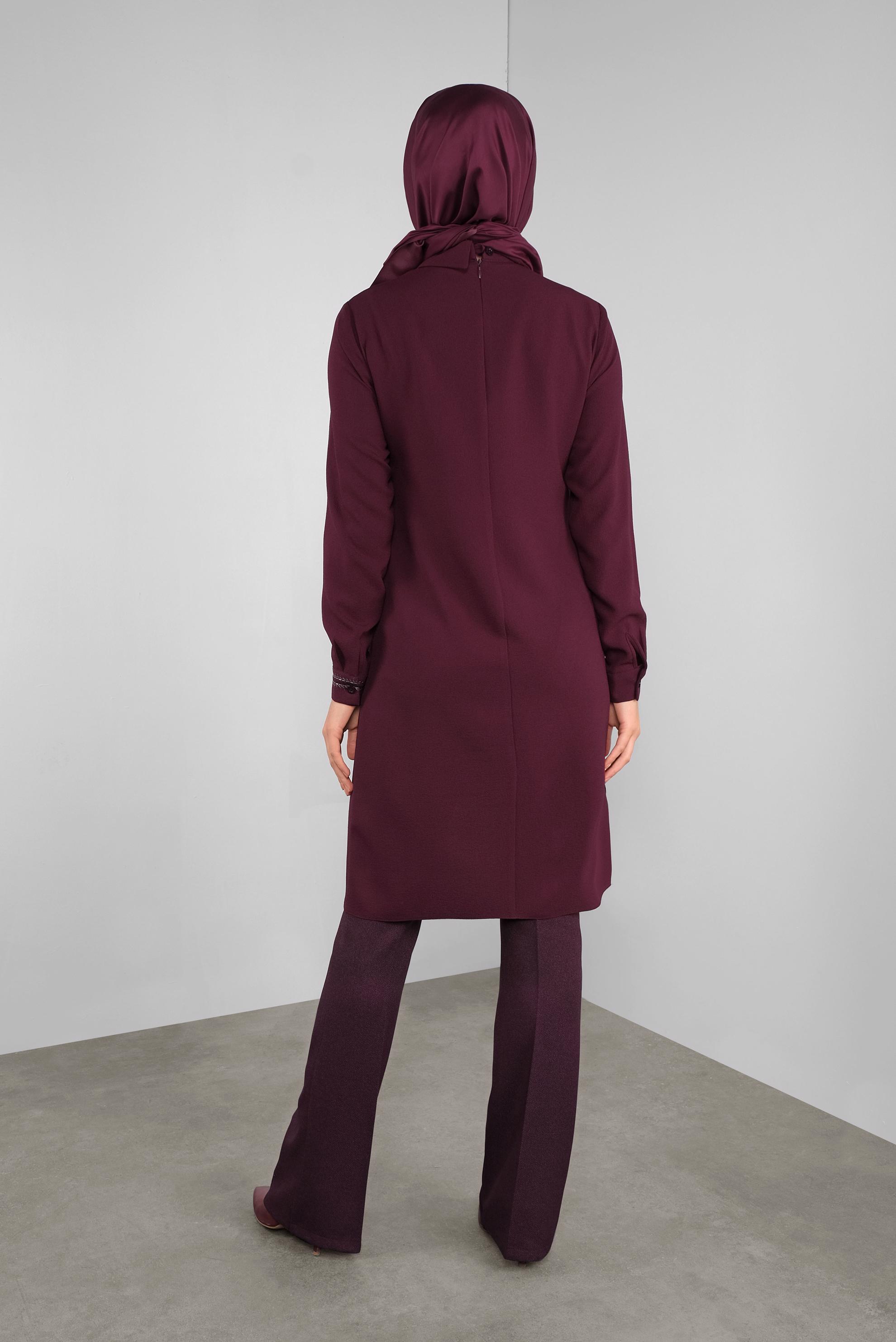 Tesettür giyim BORDO NAKIŞLI ASİMETRİK KESİM TUNİK 41294