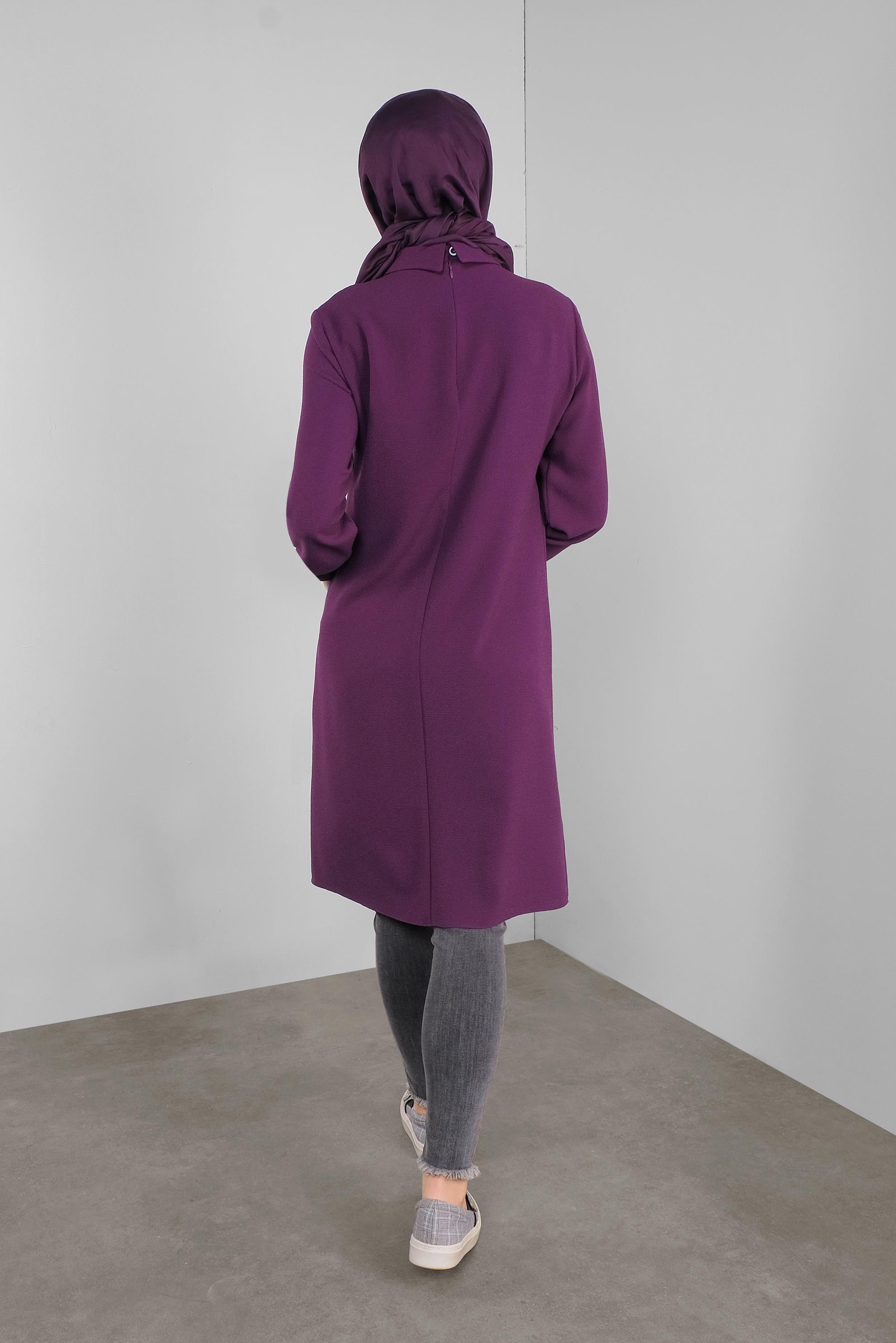 Tesettür giyim MOR NAKIŞLI ASİMETRİK KESİM TUNİK 41294