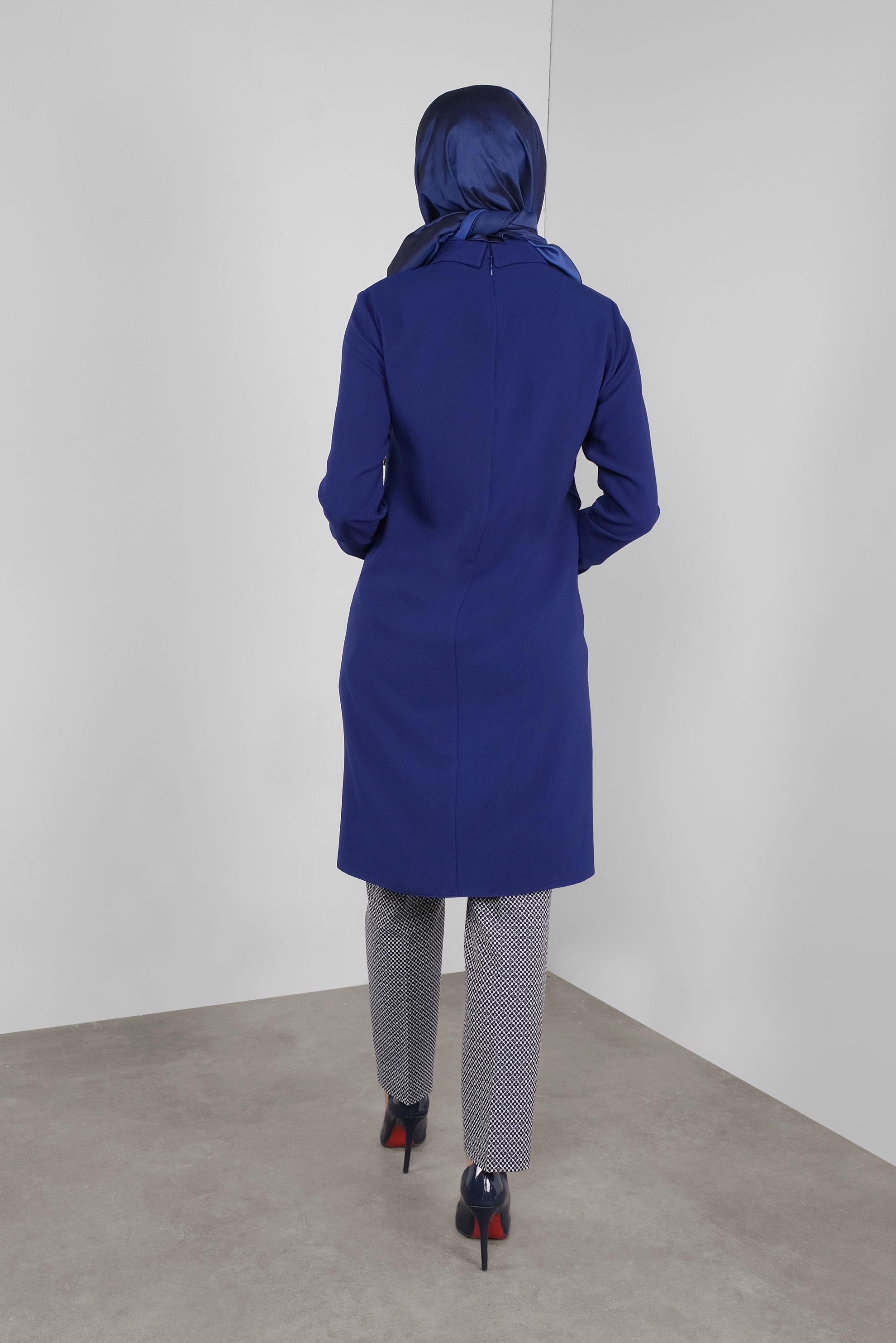 Tesettür giyim MAVİ NAKIŞLI ASİMETRİK KESİM TUNİK 41294