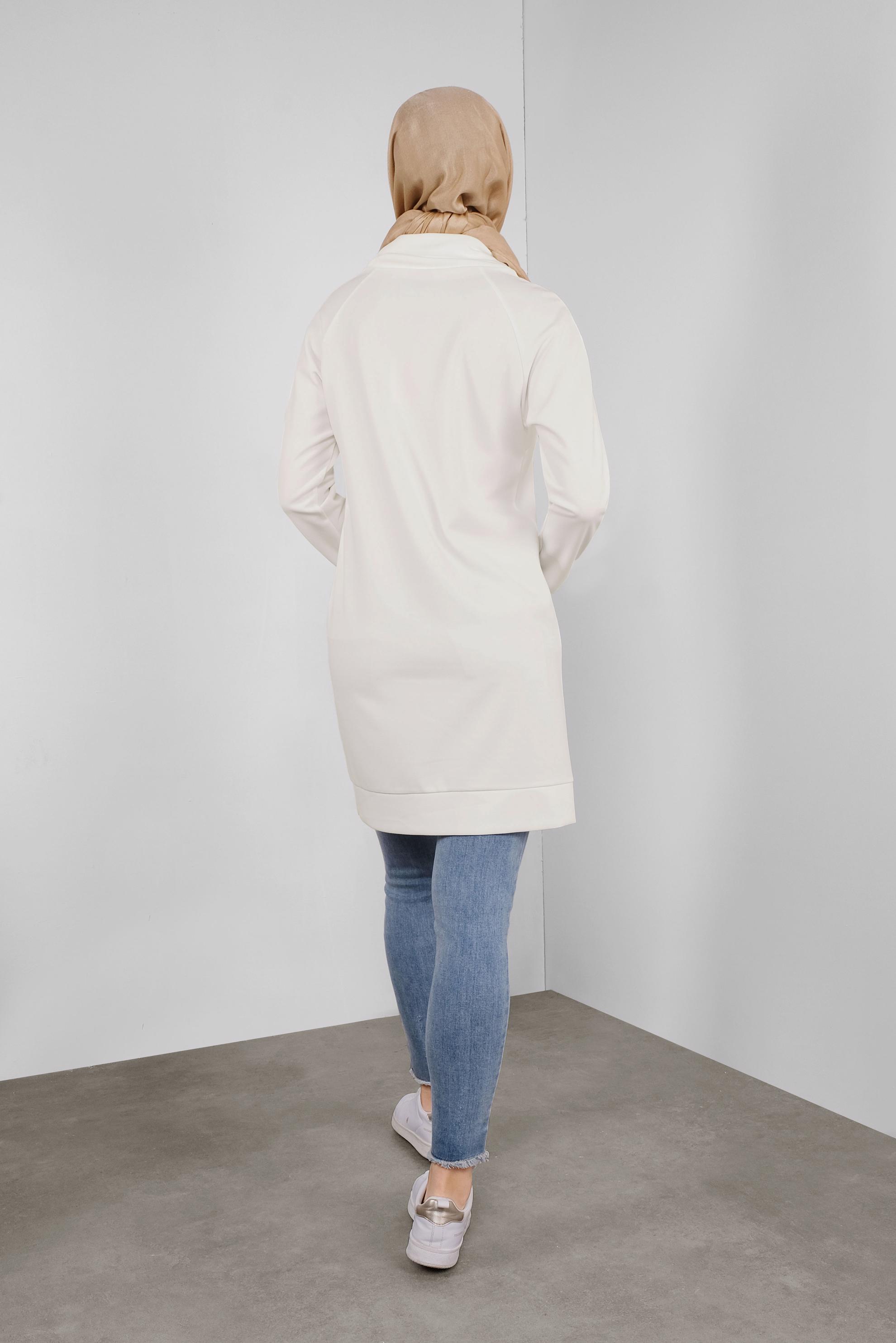 Tesettür giyim BEYAZ PULLU BOĞAZLI TUNİK 41302 