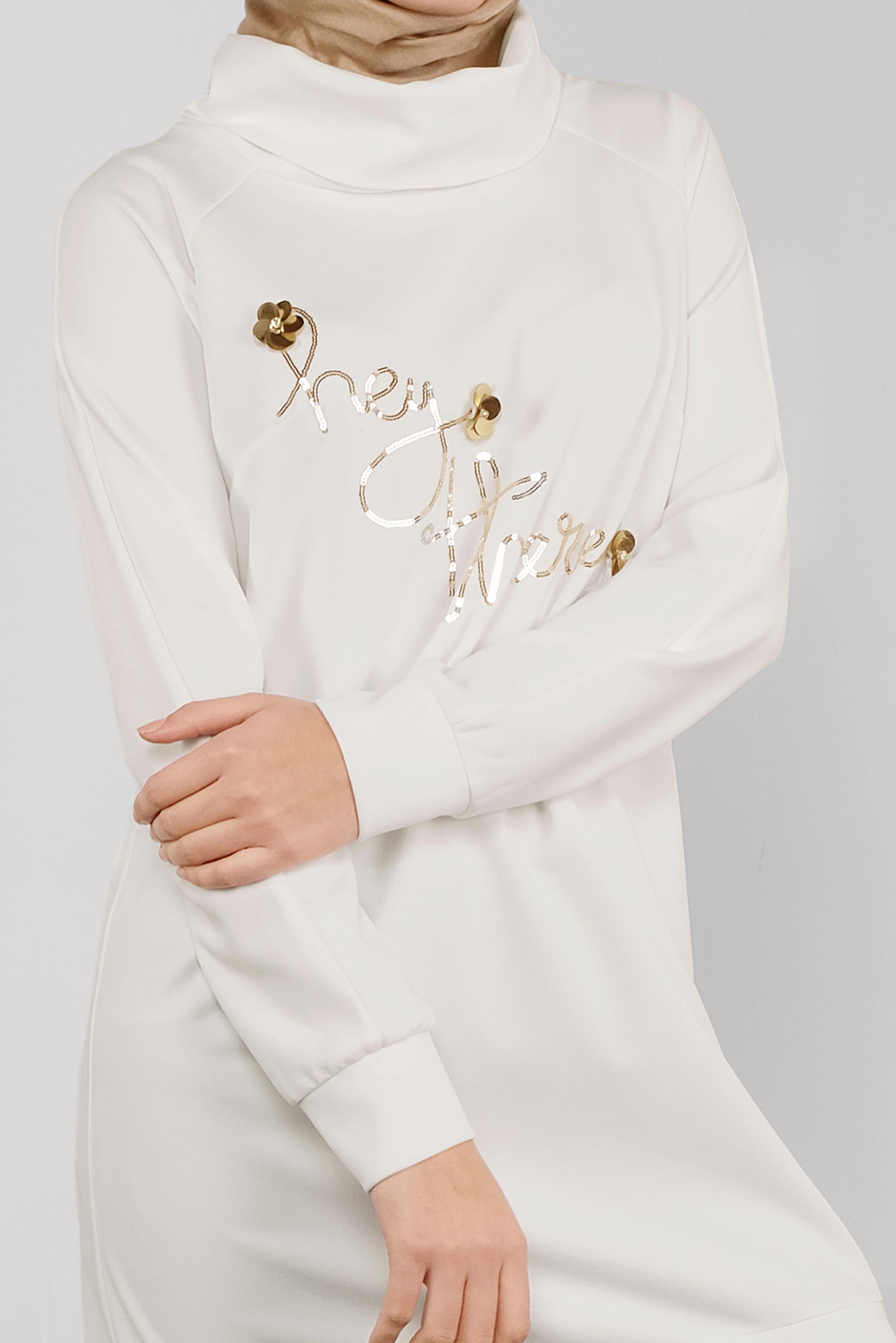 Tesettür giyim BEYAZ PULLU BOĞAZLI TUNİK 41302 