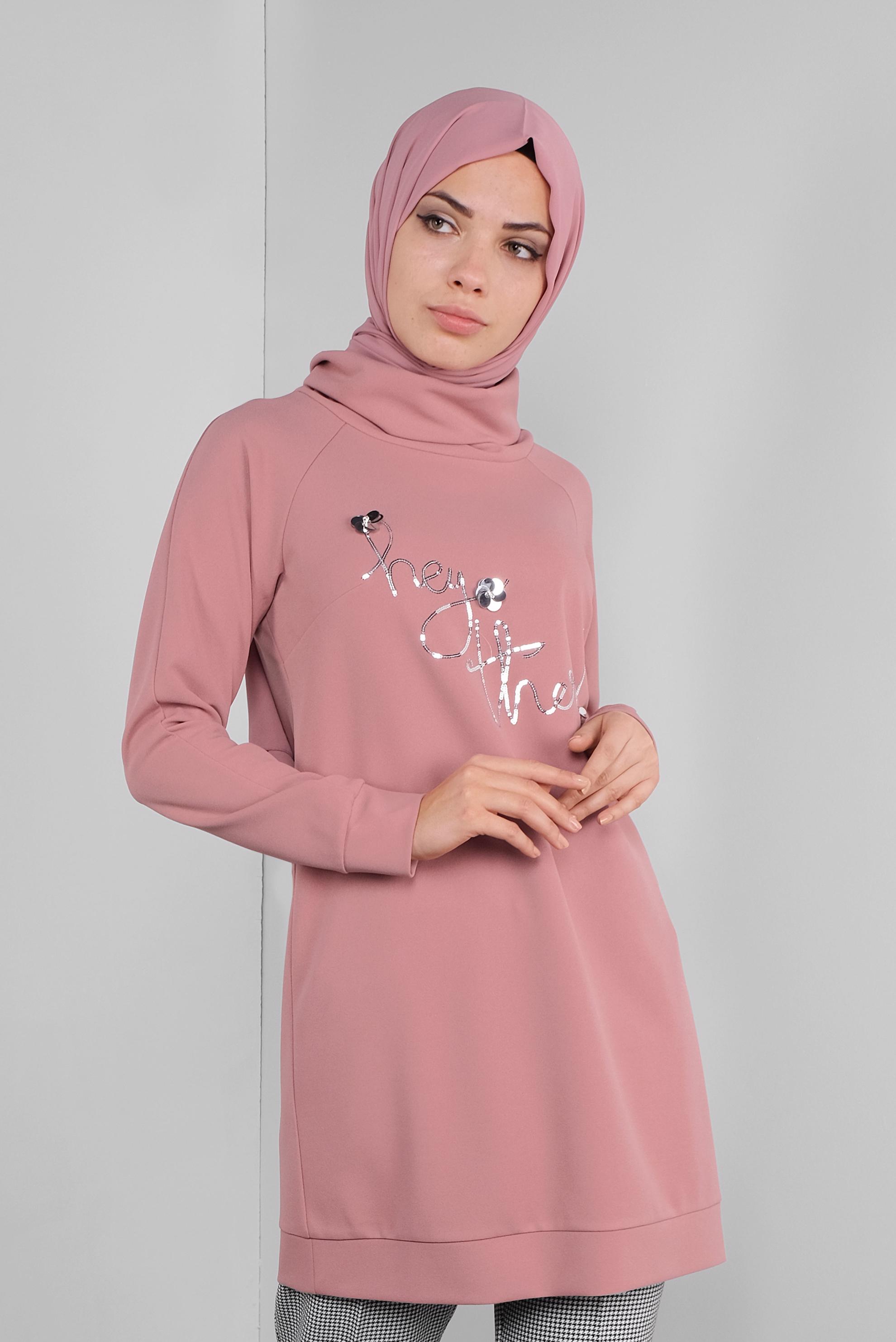 Tesettür giyim PUDRA PULLU BOĞAZLI TUNİK 41302 