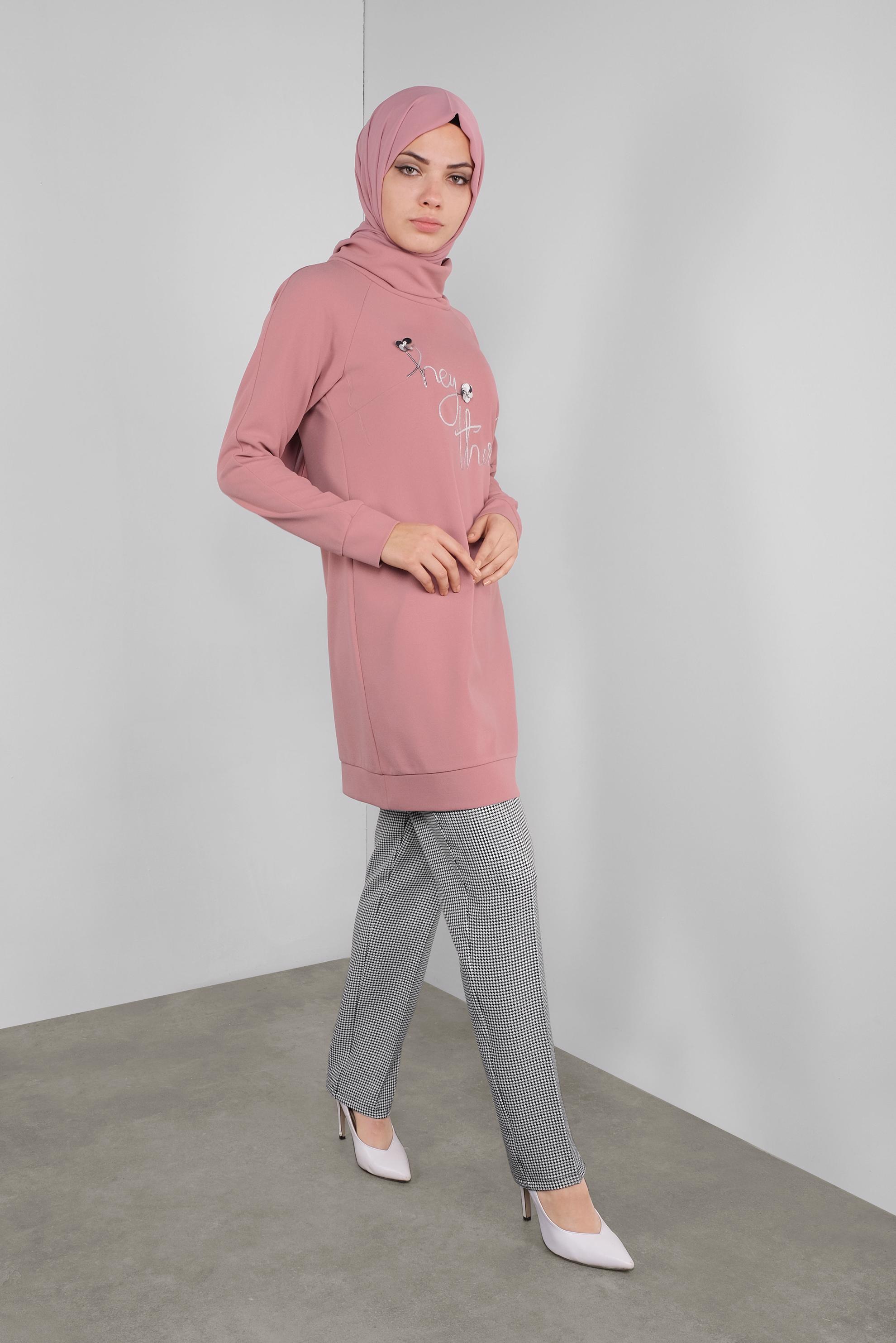 Tesettür giyim PUDRA PULLU BOĞAZLI TUNİK 41302 