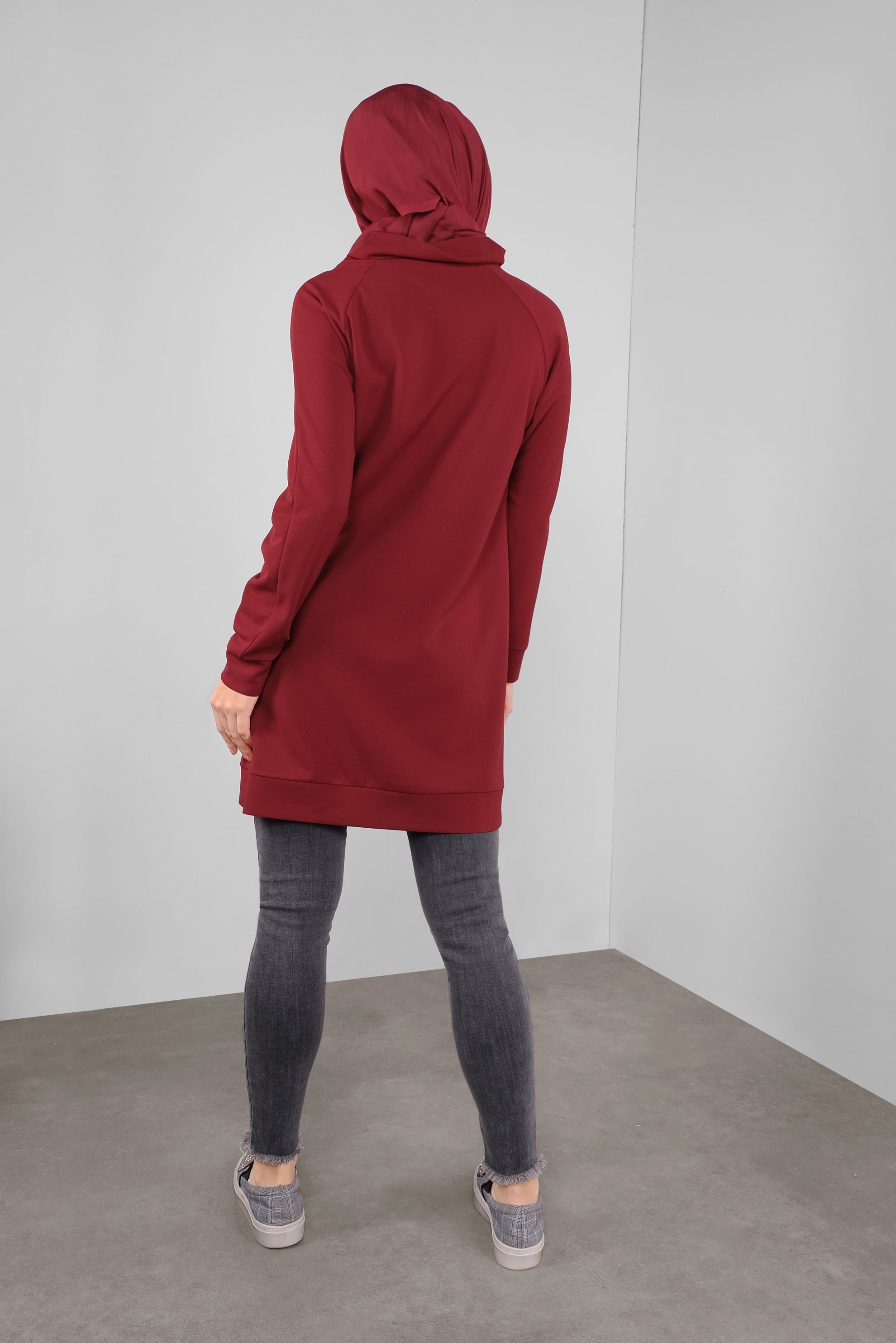 Tesettür giyim KIRMIZI PULLU BOĞAZLI TUNİK 41302 