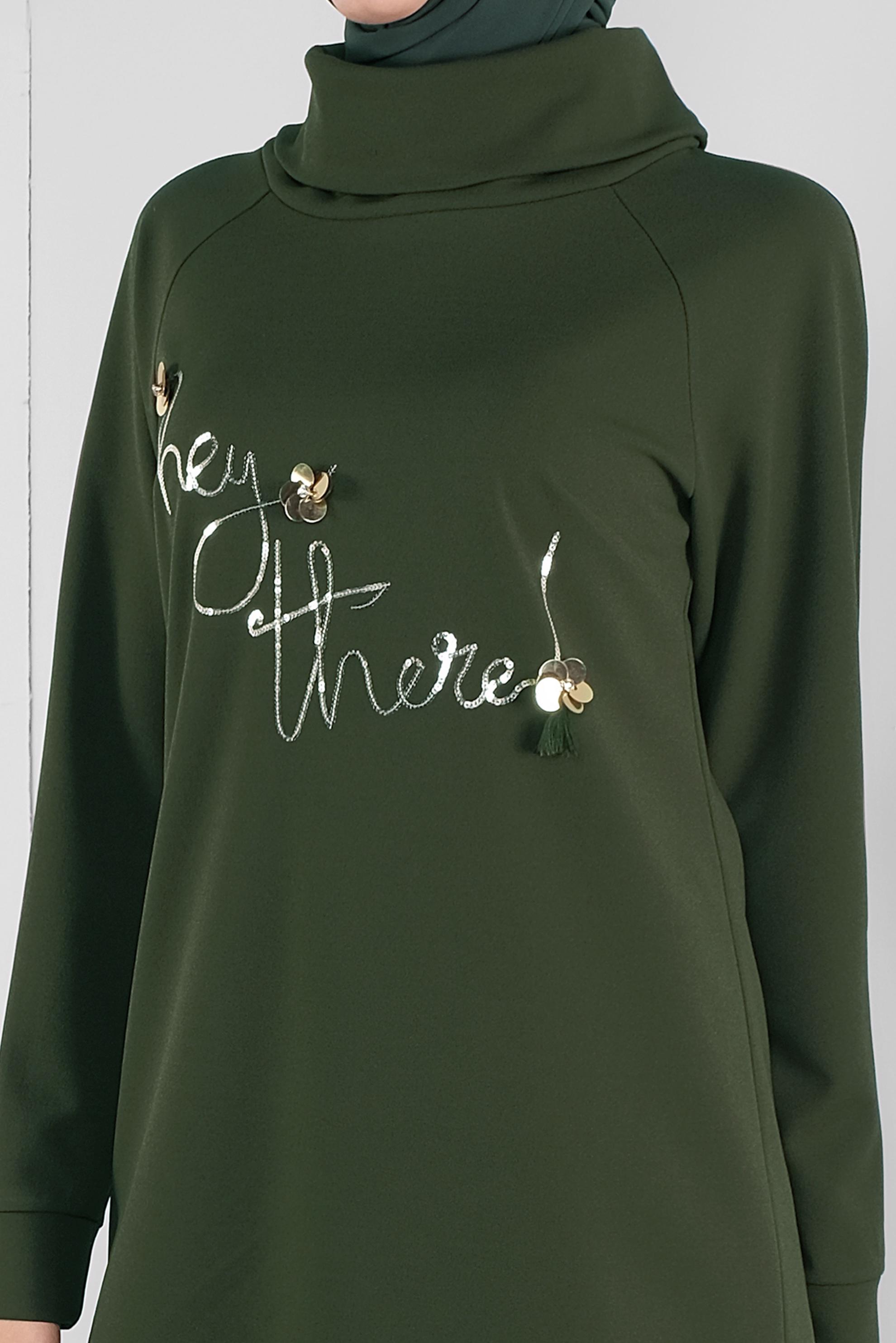 Tesettür giyim HAKİ PULLU BOĞAZLI TUNİK 41302 