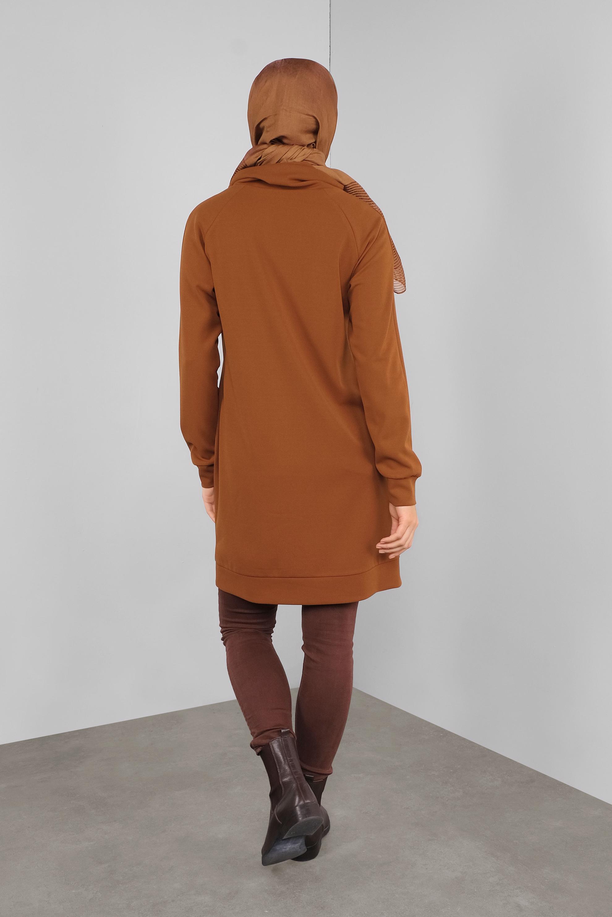 Tesettür giyim KAHVE PULLU BOĞAZLI TUNİK 41302 