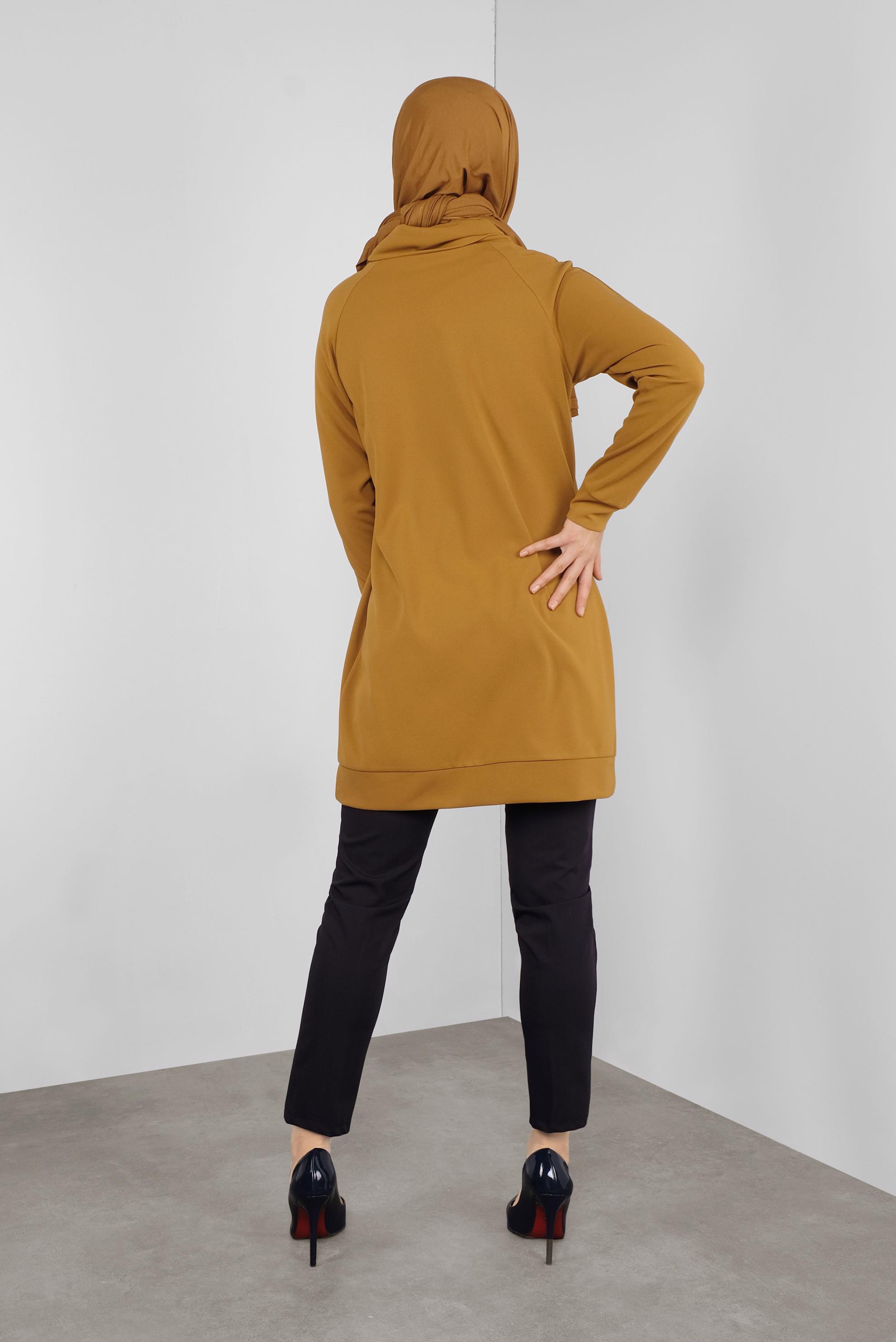 Tesettür giyim SARI PULLU BOĞAZLI TUNİK 41302 