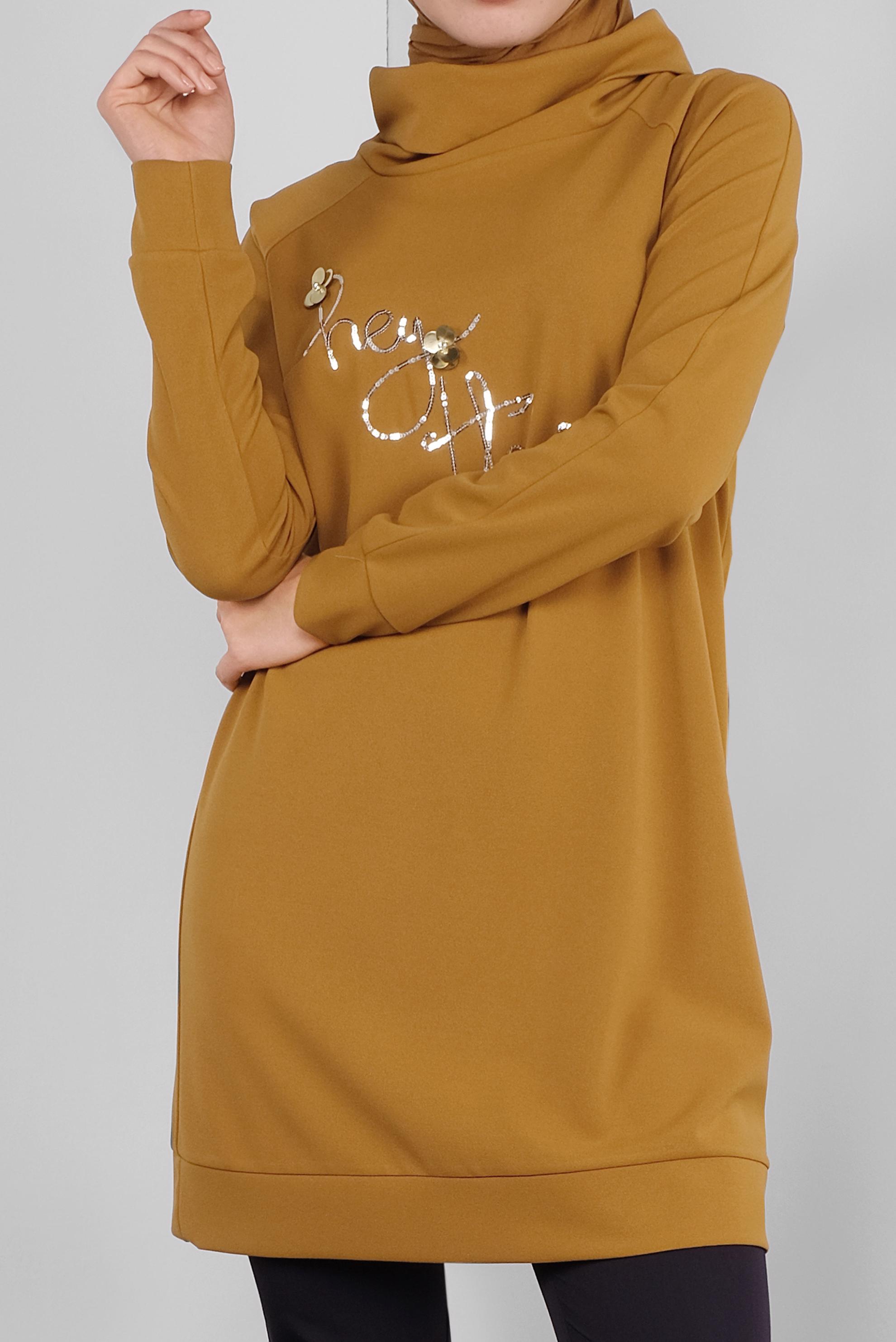 Tesettür giyim SARI PULLU BOĞAZLI TUNİK 41302 